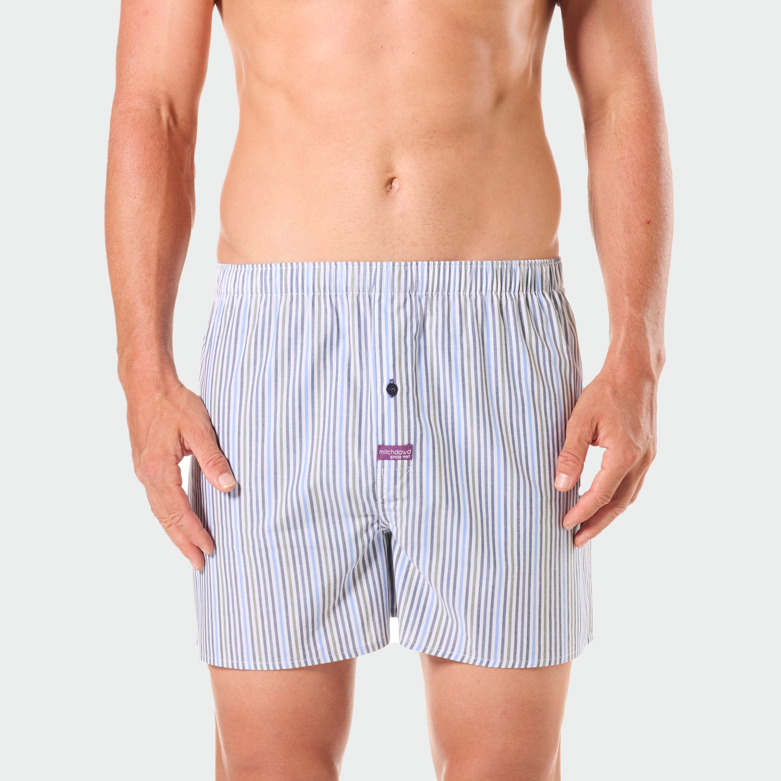 Men's Stripes Cotton Boxer Short 3 Pack - Blues - Image 2