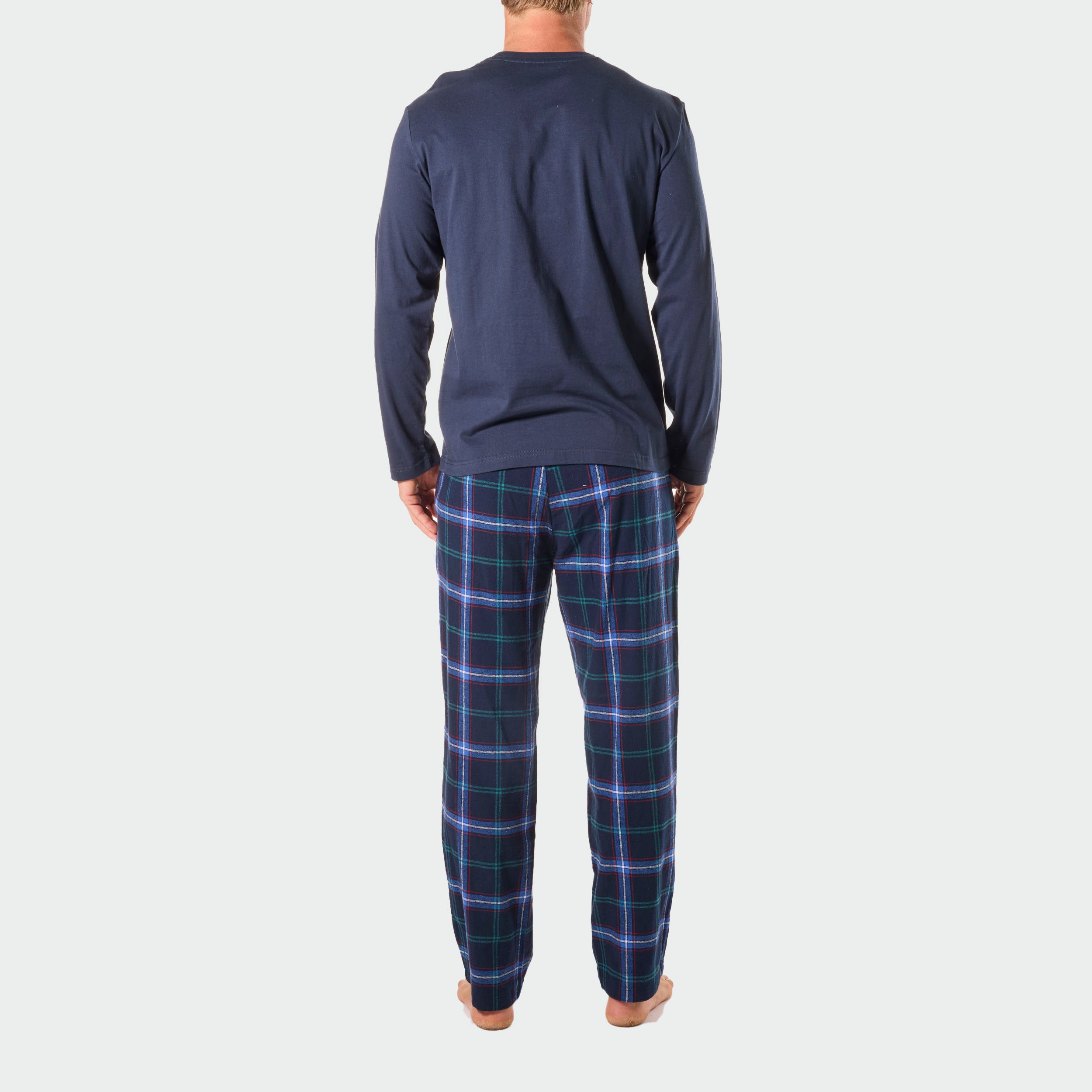 Men's Miles Check Cotton Flannel Long Pyjama Set - Navy - Image 3