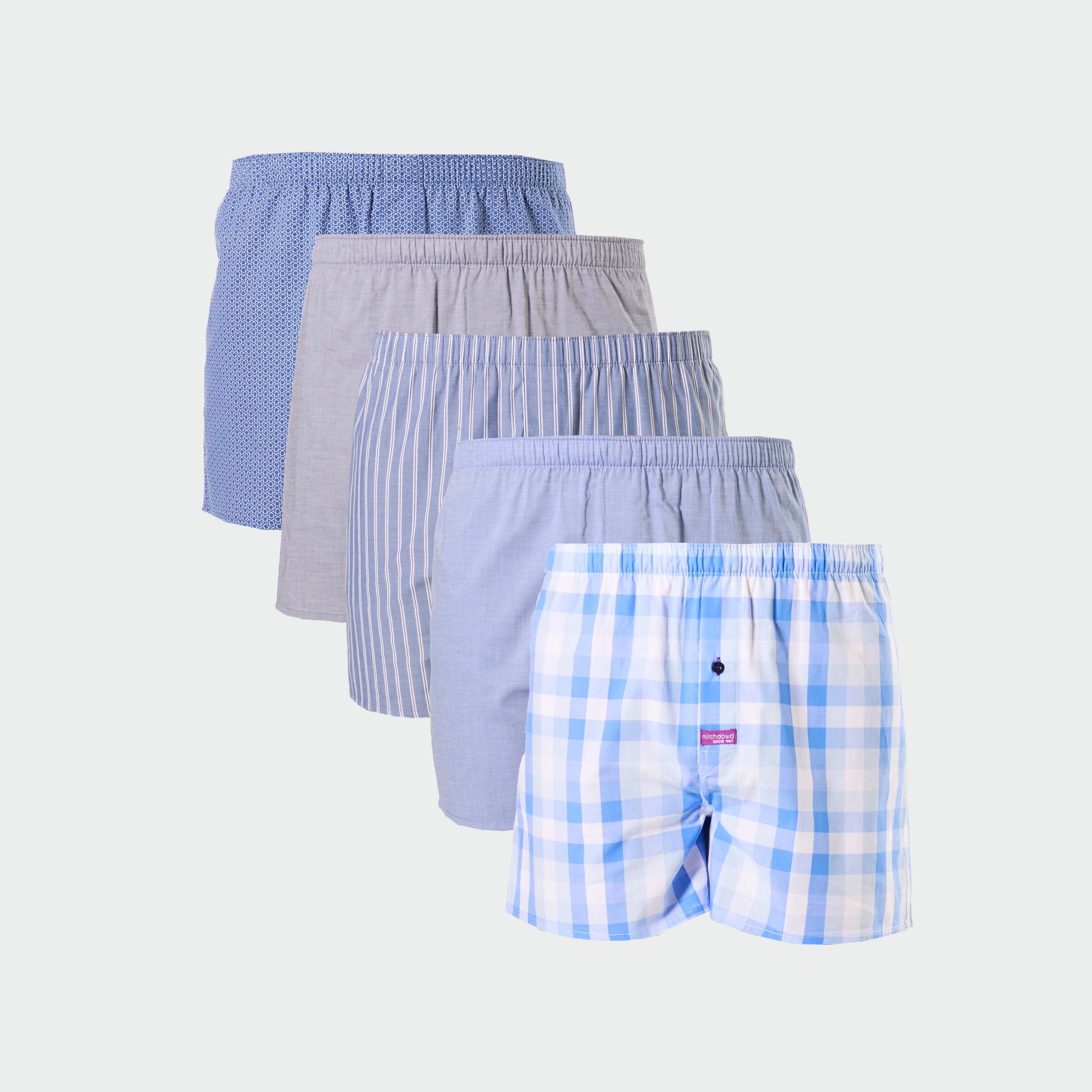 Mens Check Cotton Boxer Short 5 Pack - Blue - Image 1