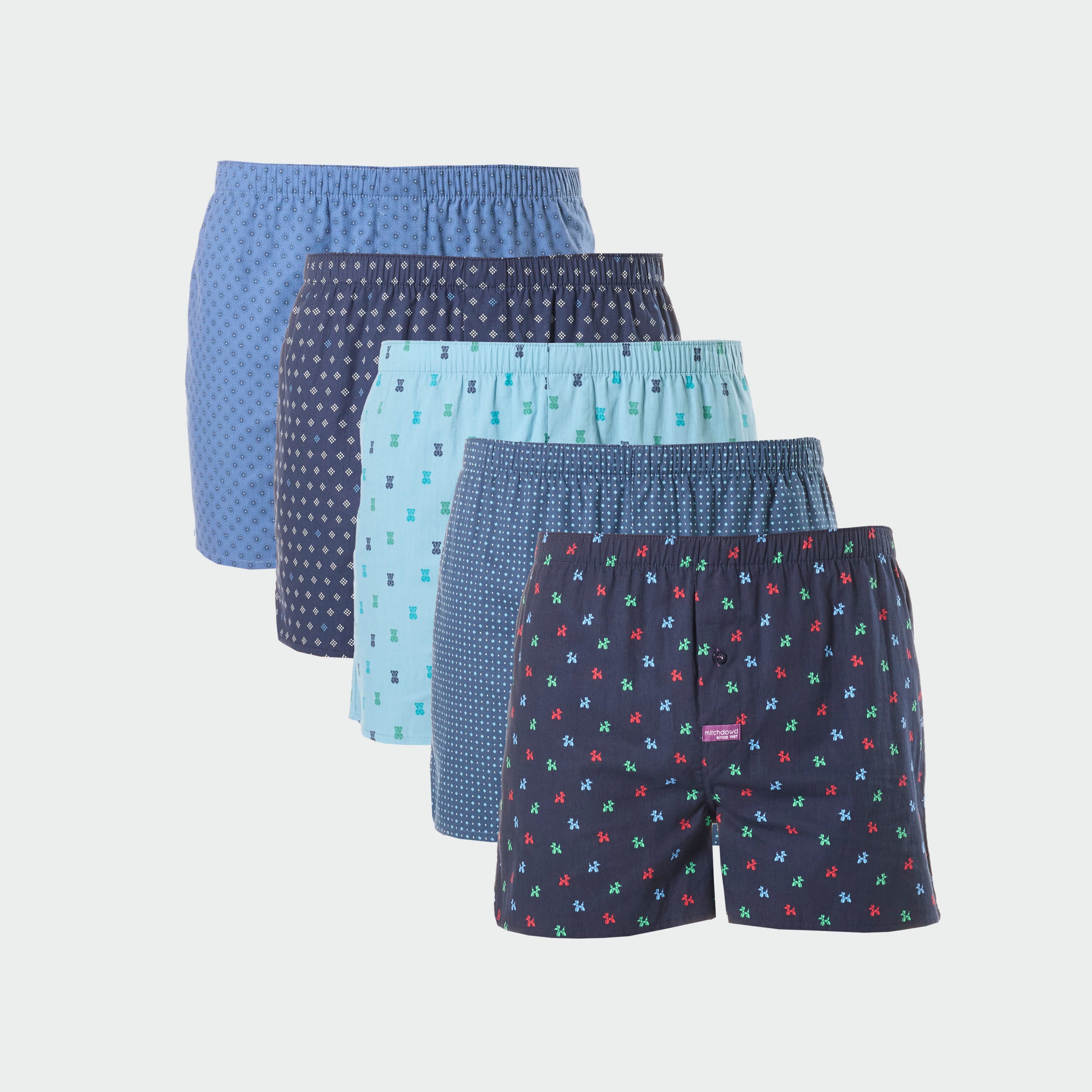 Mens Fun Cotton Boxer Short 5 Pack - Blue - Image 1