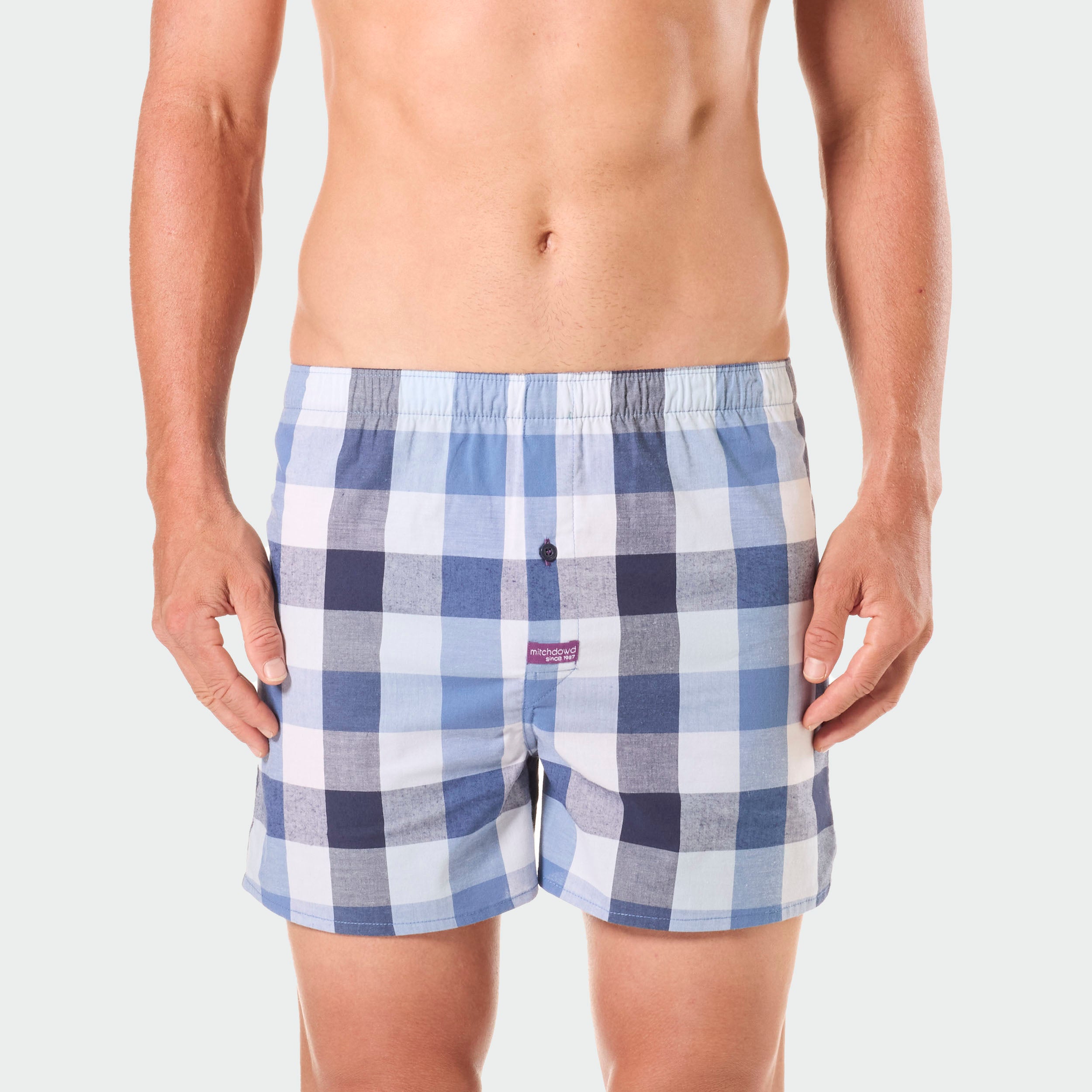 Men's Charlie Check Cotton Stretch Boxer Shorts - Blue - Image 1