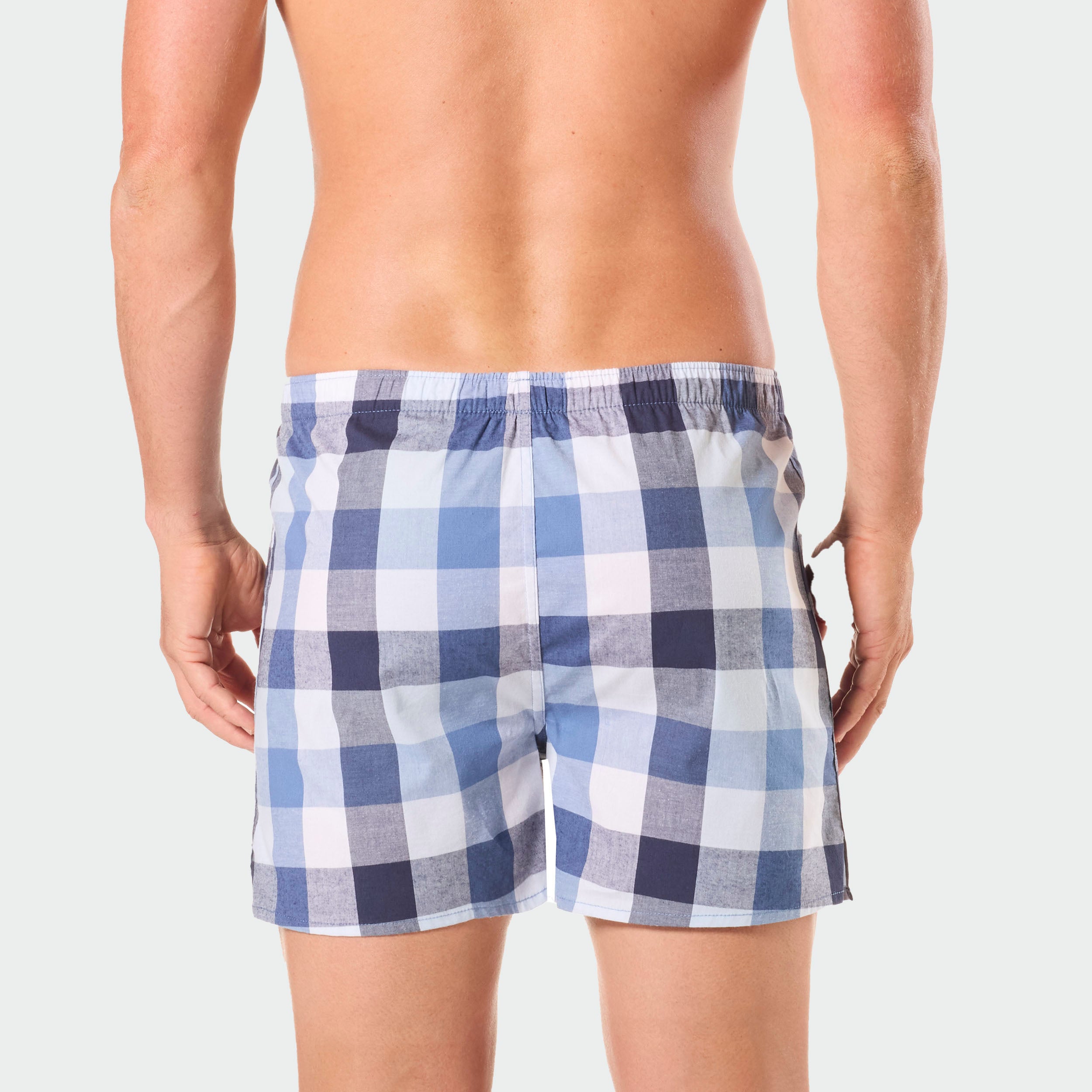 Men's Charlie Check Cotton Stretch Boxer Shorts - Blue - Image 3