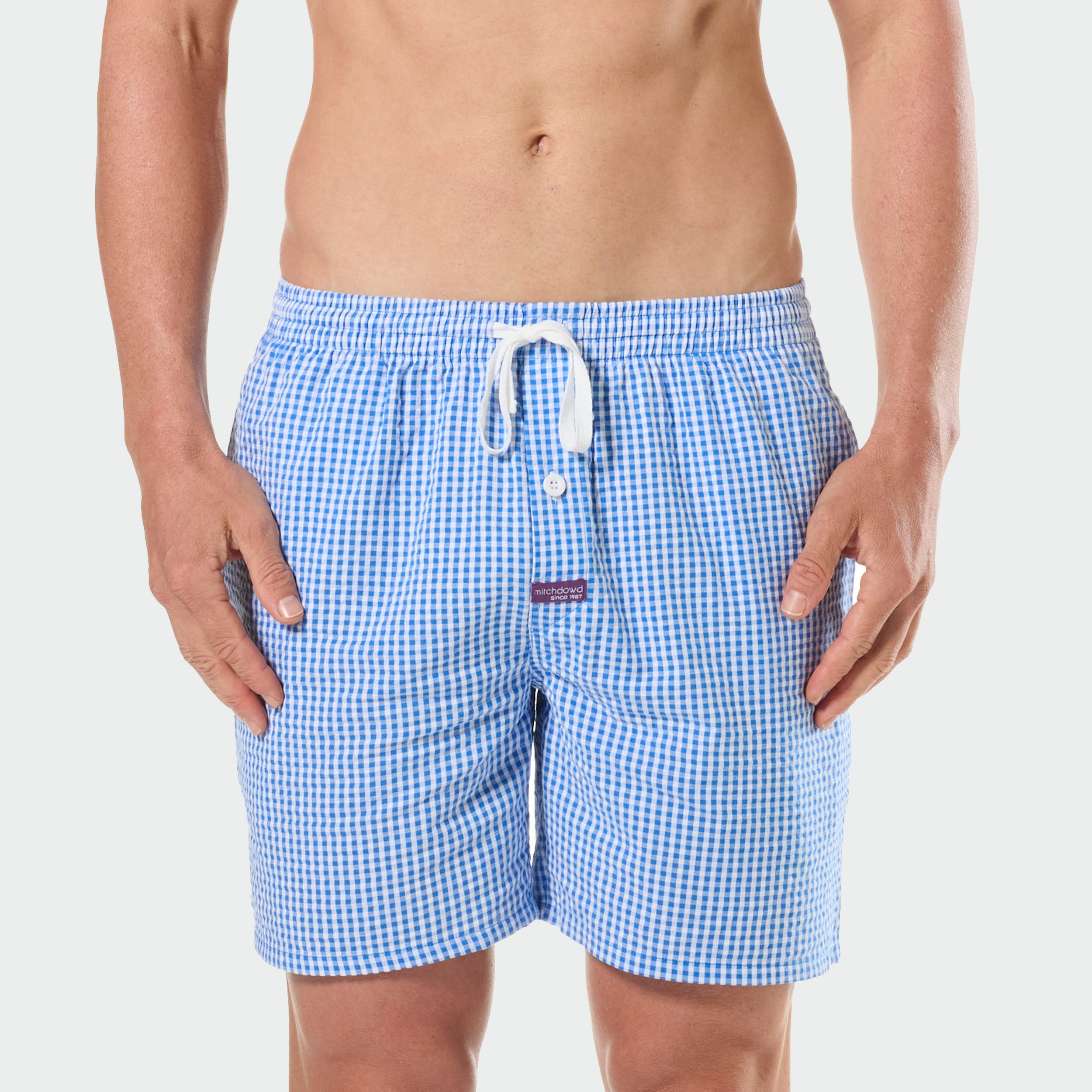 Mitchdowd Men’s Seersucker Cotton Blue Sleep Shorts