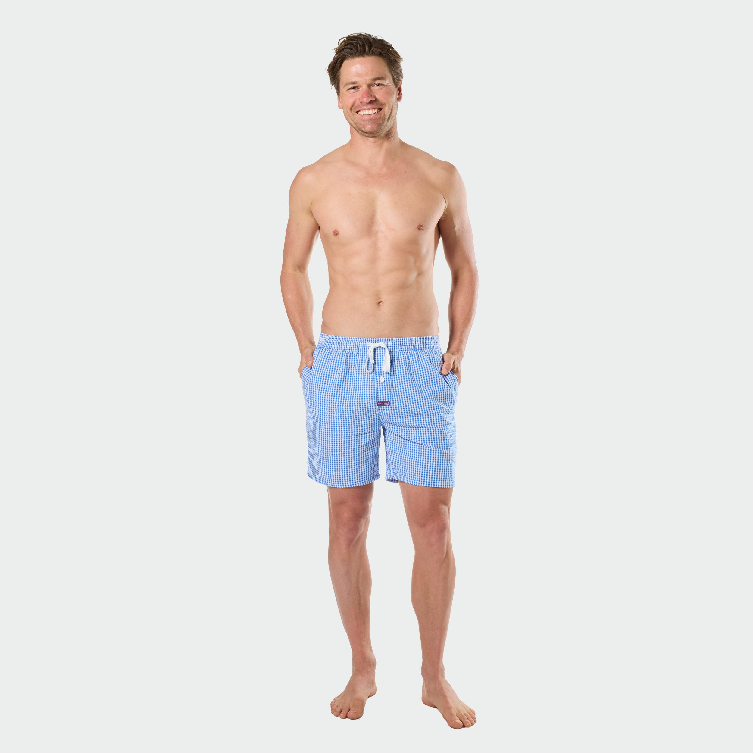 Mitchdowd Men’s Seersucker Cotton Blue Sleep Shorts