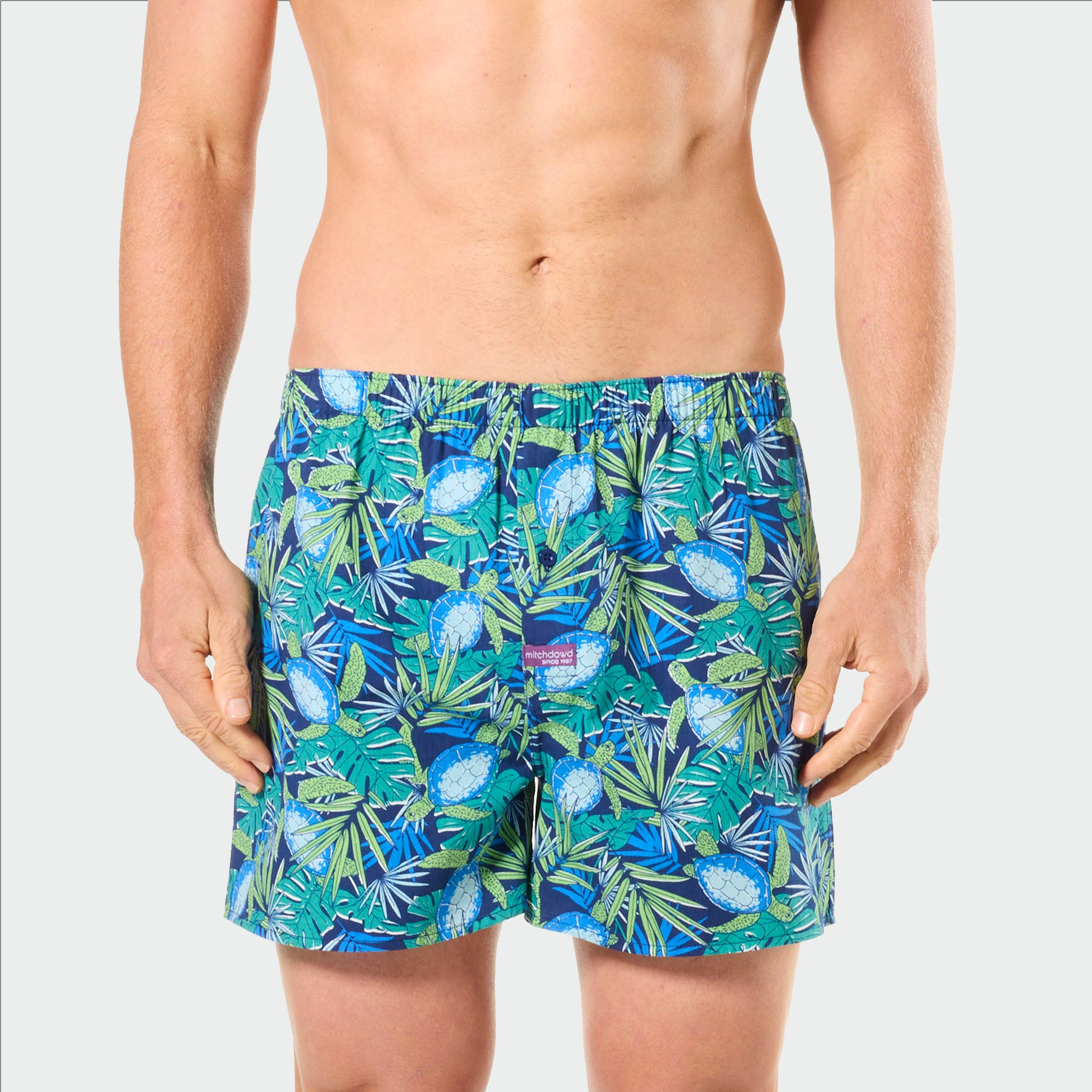 Mitch Dowd Men’s Cotton Boxer Shorts - Sea Turtle Tropical Print
