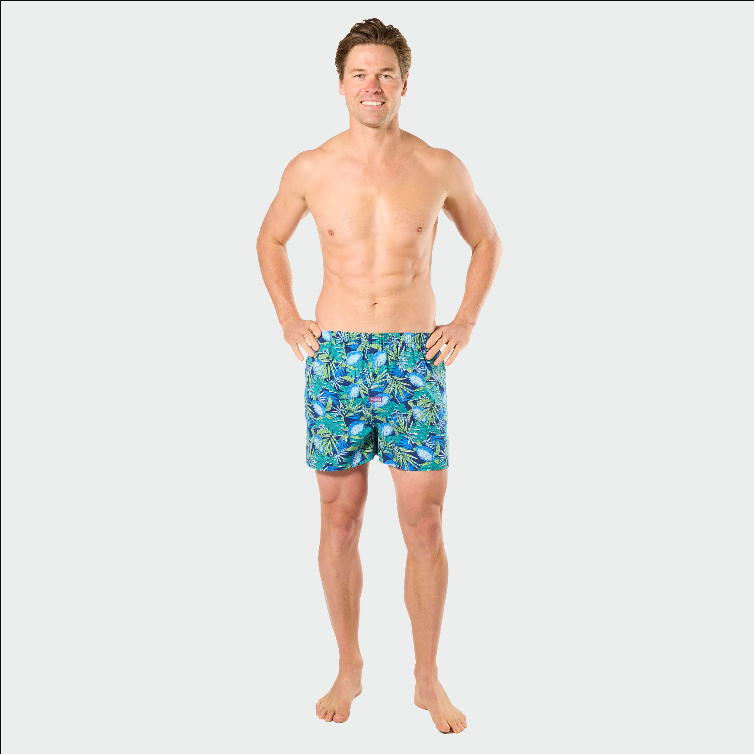 Mitch Dowd Men’s Cotton Boxer Shorts - Sea Turtle Tropical Print