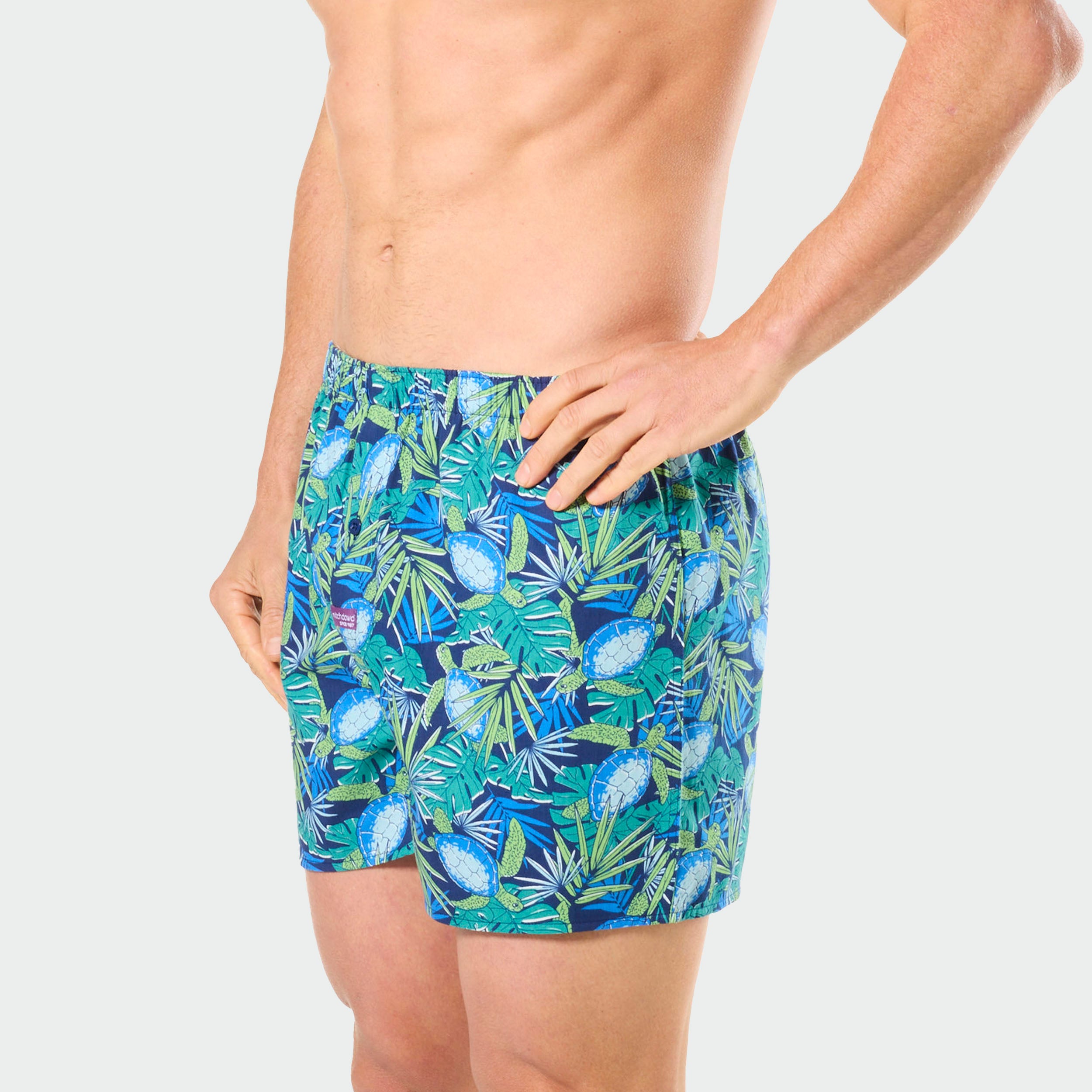 Mitch Dowd Men’s Cotton Boxer Shorts - Sea Turtle Tropical Print
