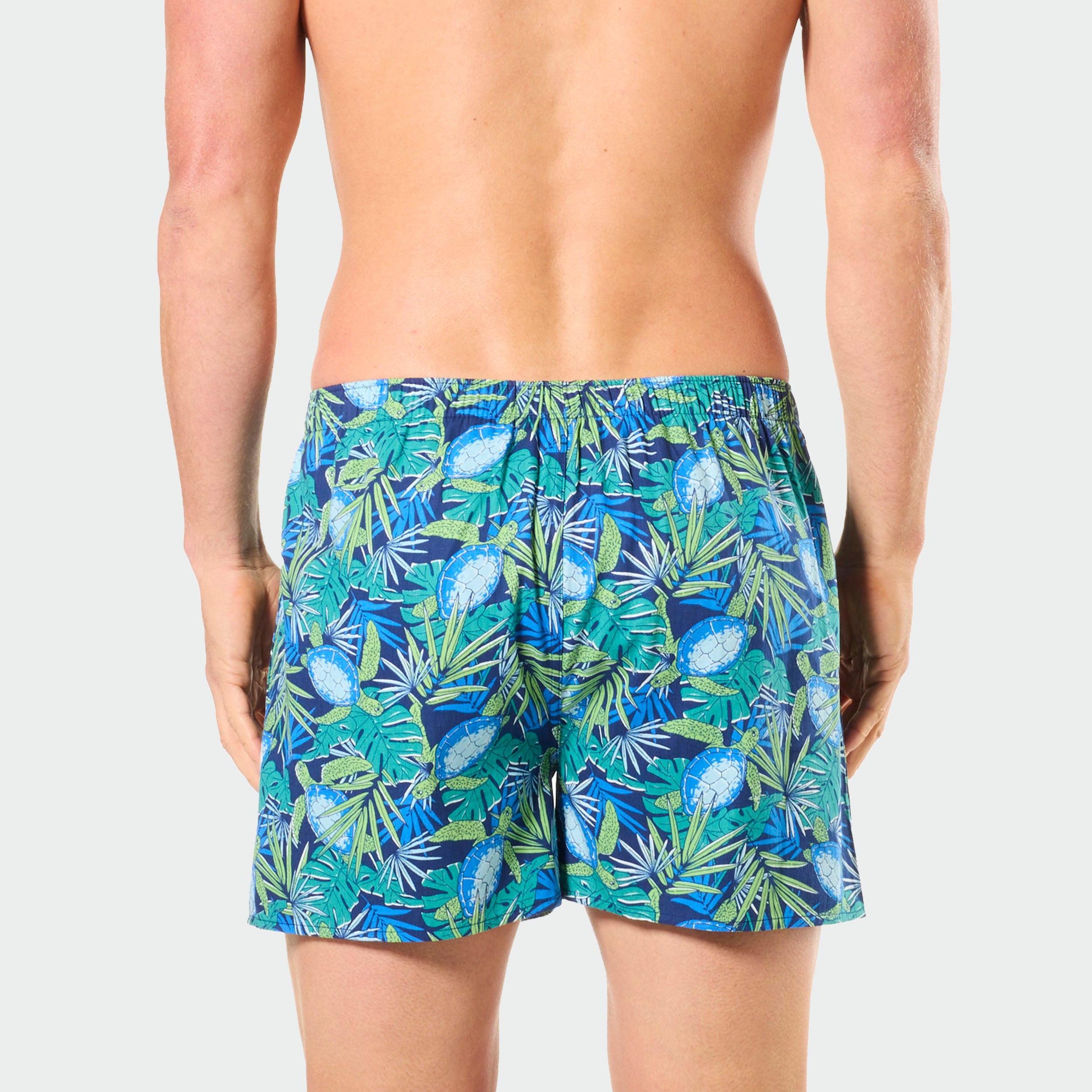 Mitch Dowd Men’s Cotton Boxer Shorts - Sea Turtle Tropical Print