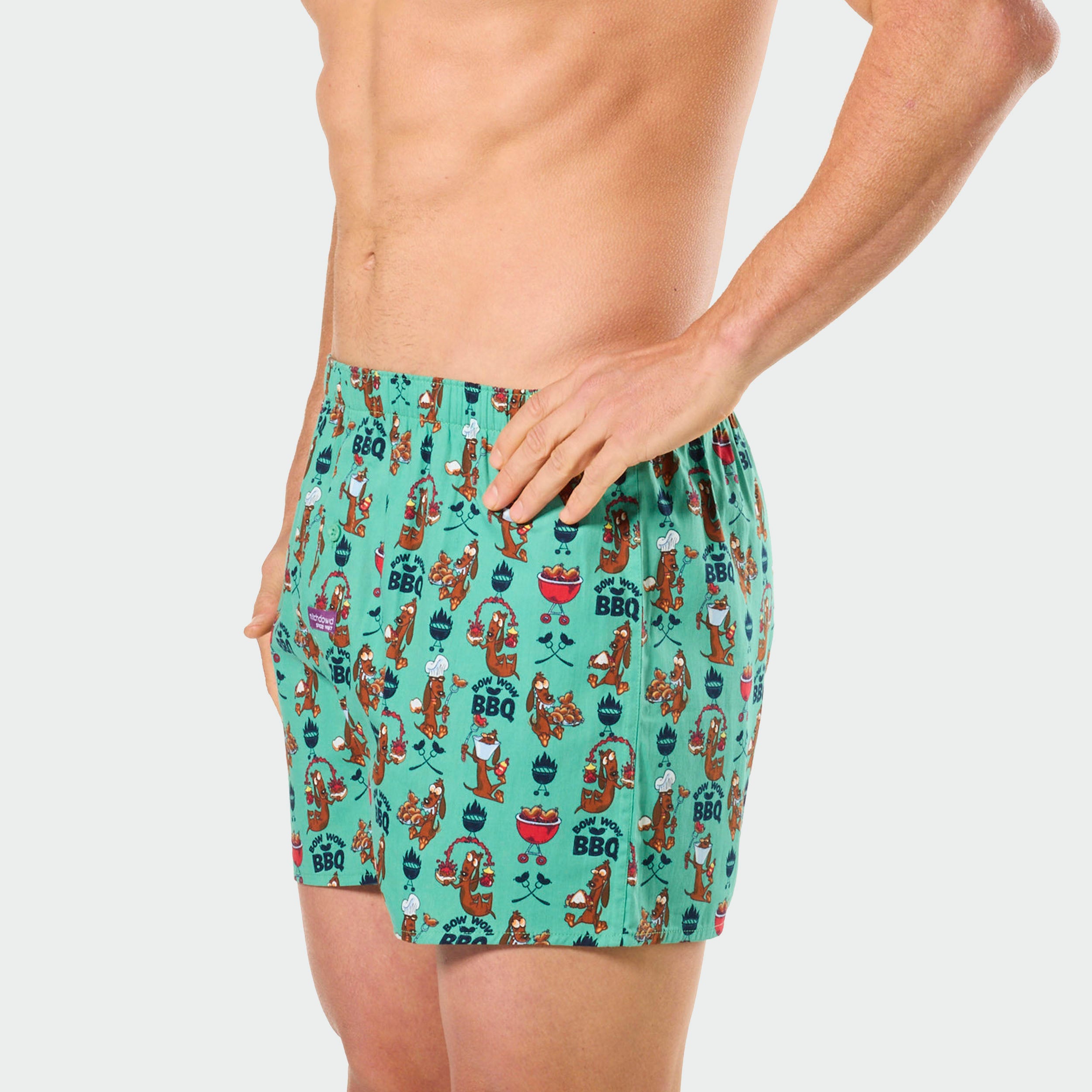 Mitch Dowd Men's Woven Boxer Shorts 3Pack Hot Dog,BBQ and Check Design