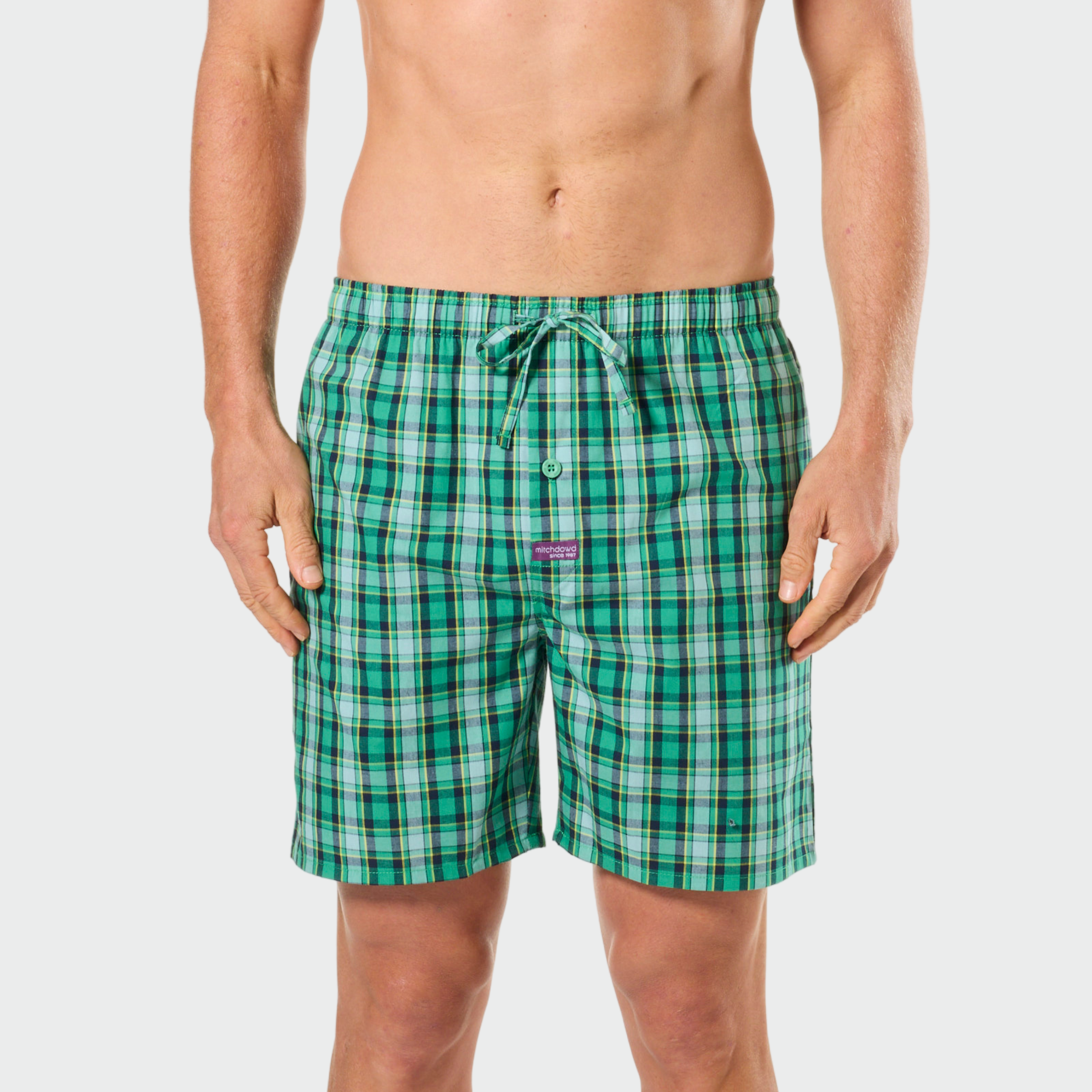 Mitch Dowd Men's 2Pack Boxer Shorts Hot Dog Print & Green Check