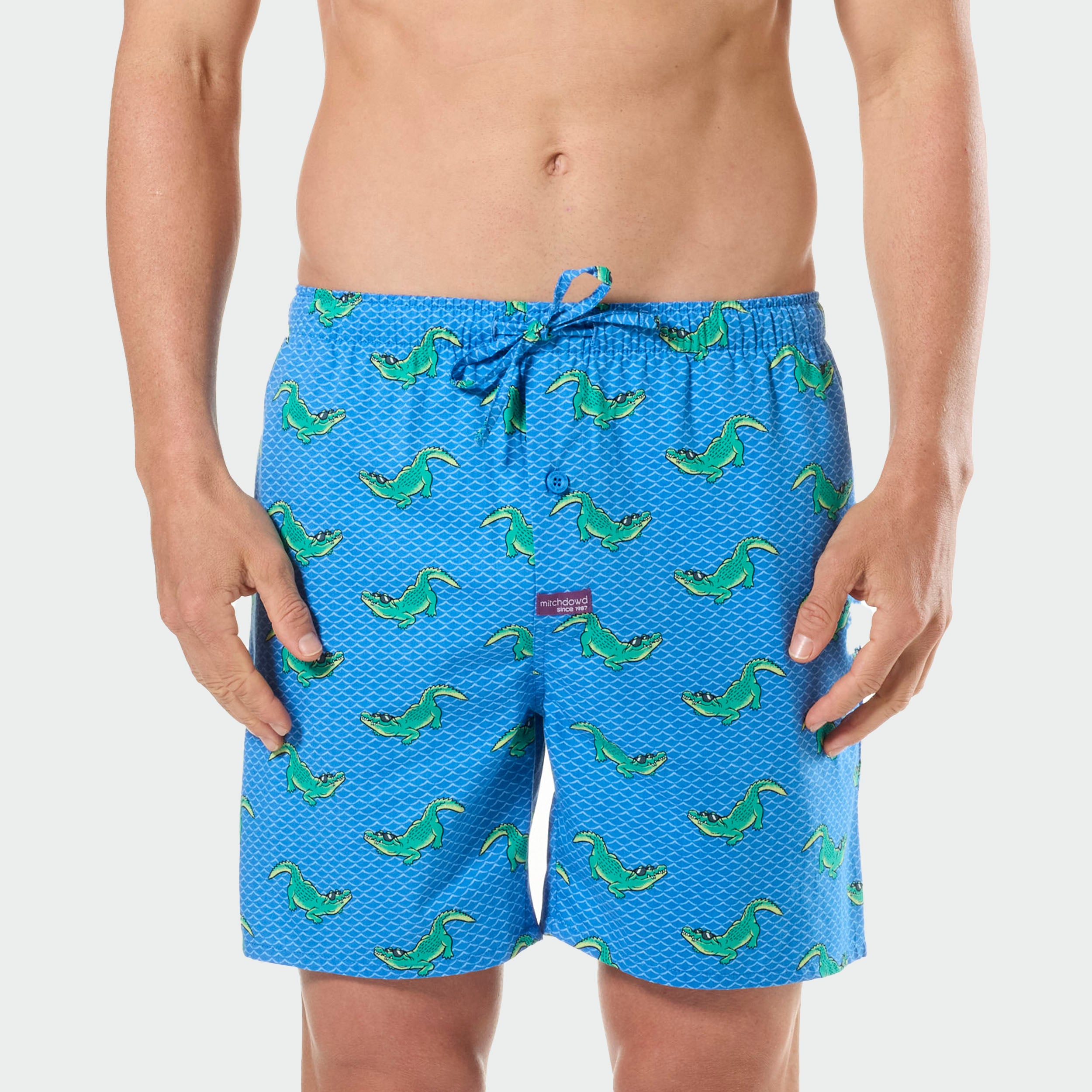 Mitchdowd Mens Sunny Crocodile and Squares 2 Pack Sleep Shorts