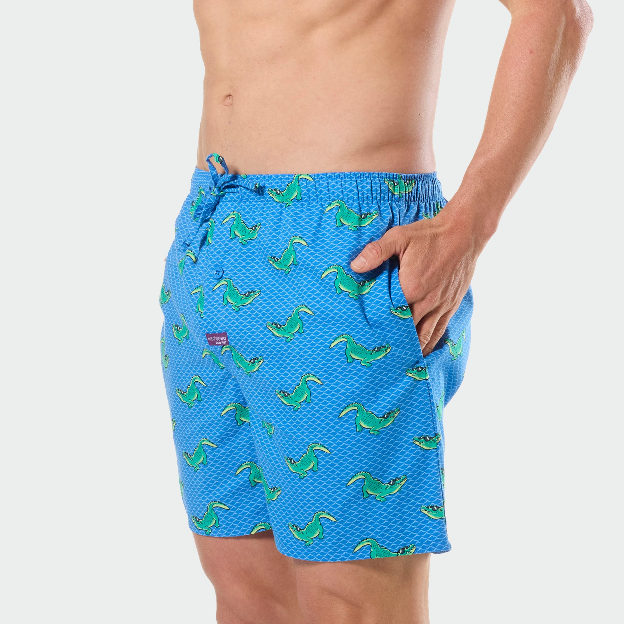 Mitchdowd Mens Sunny Crocodile and Squares 2 Pack Sleep Shorts