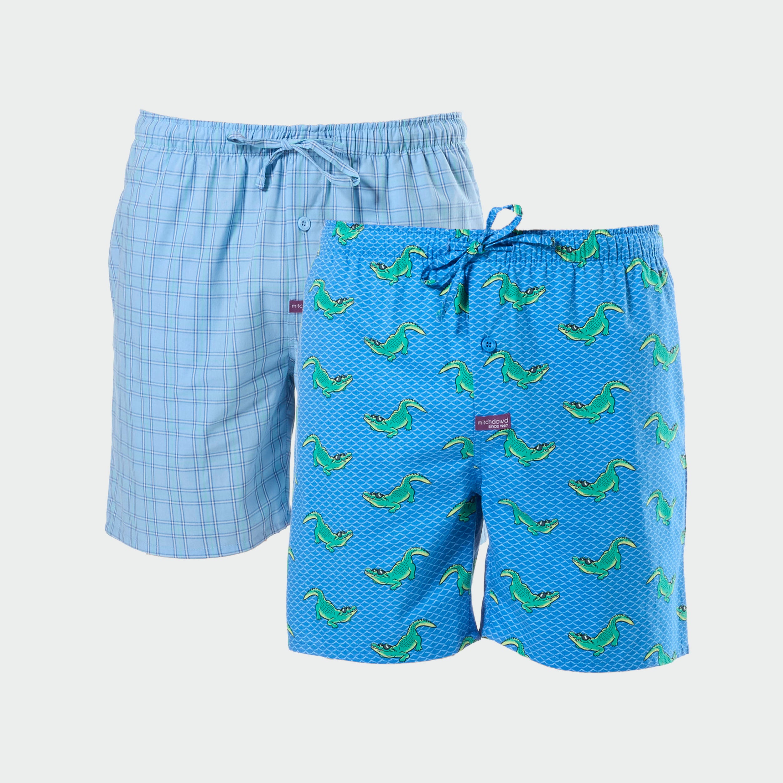 Mitchdowd Mens Sunny Crocodile and Squares 2 Pack Sleep Shorts