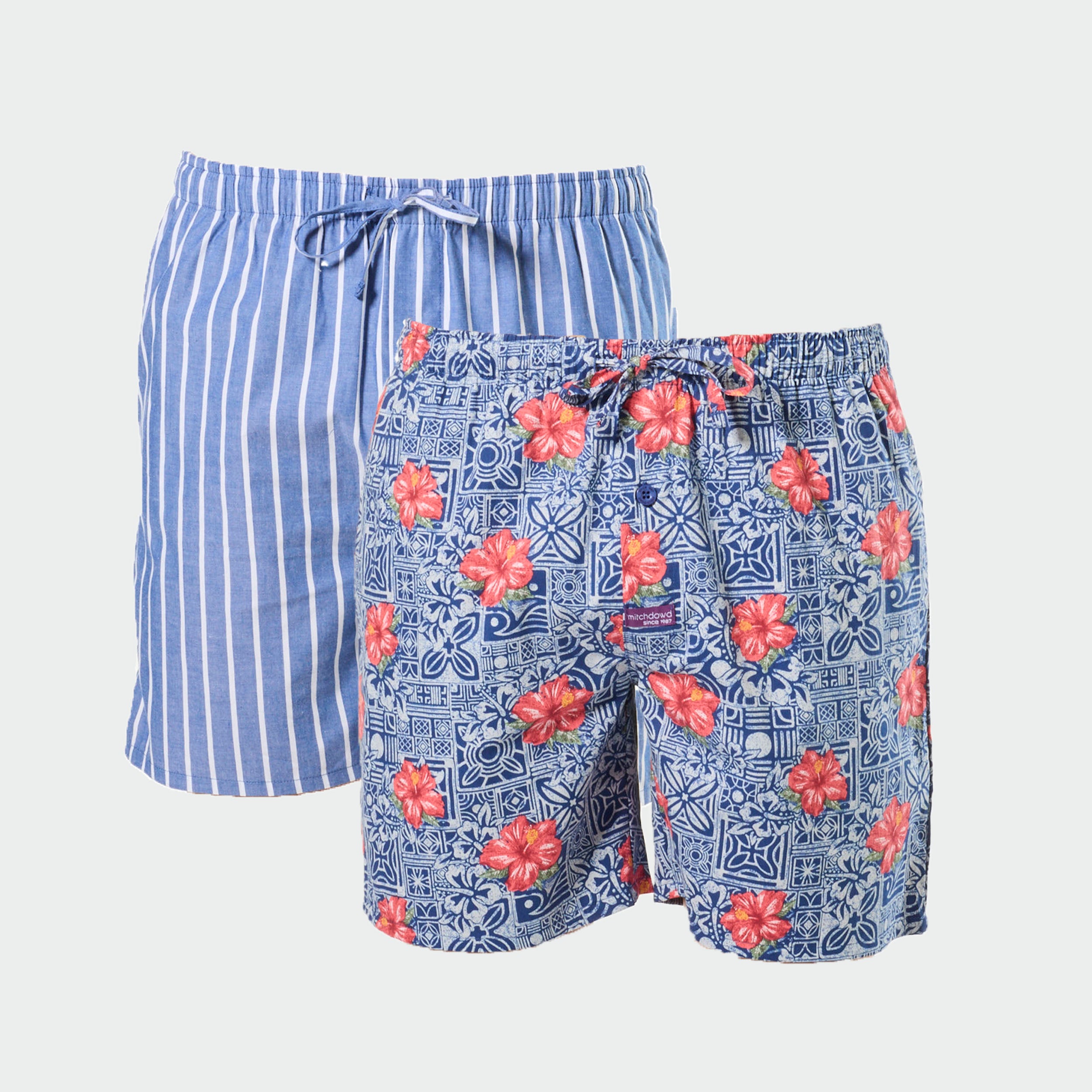 Mitch Dowd Men's Woven Sleep Shorts 2 Pack Stripe and Floral Design
