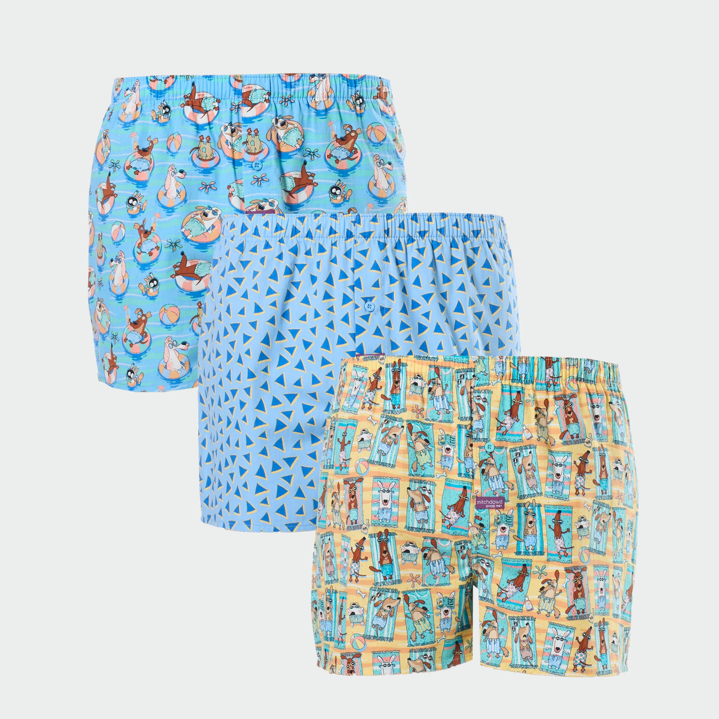 Mitchdowd Mens 3 Pack Beach Dog Boxer Shorts