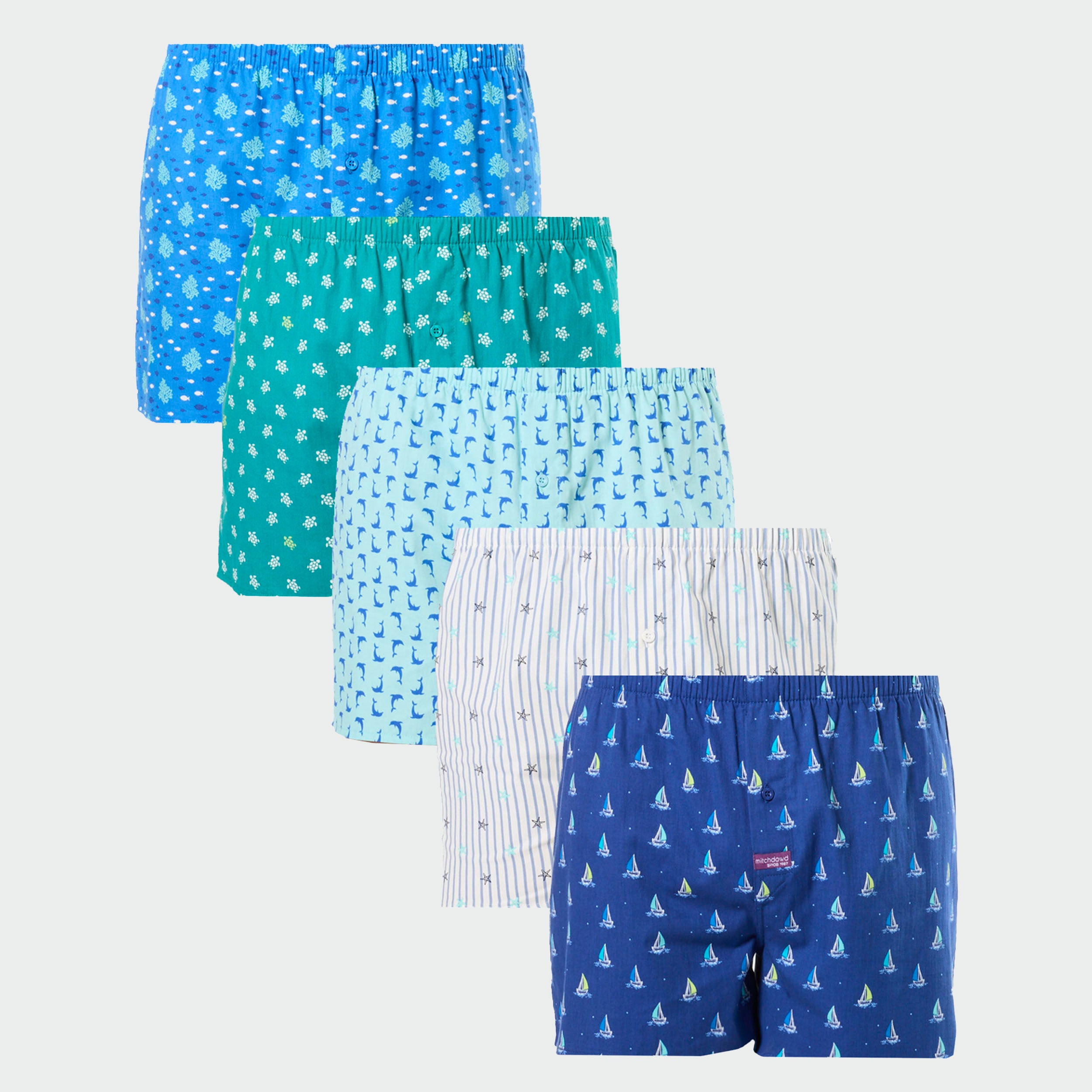Mitch Dowd Men's Woven Boxer Shorts 5 Pack Nautical and Coastal Design