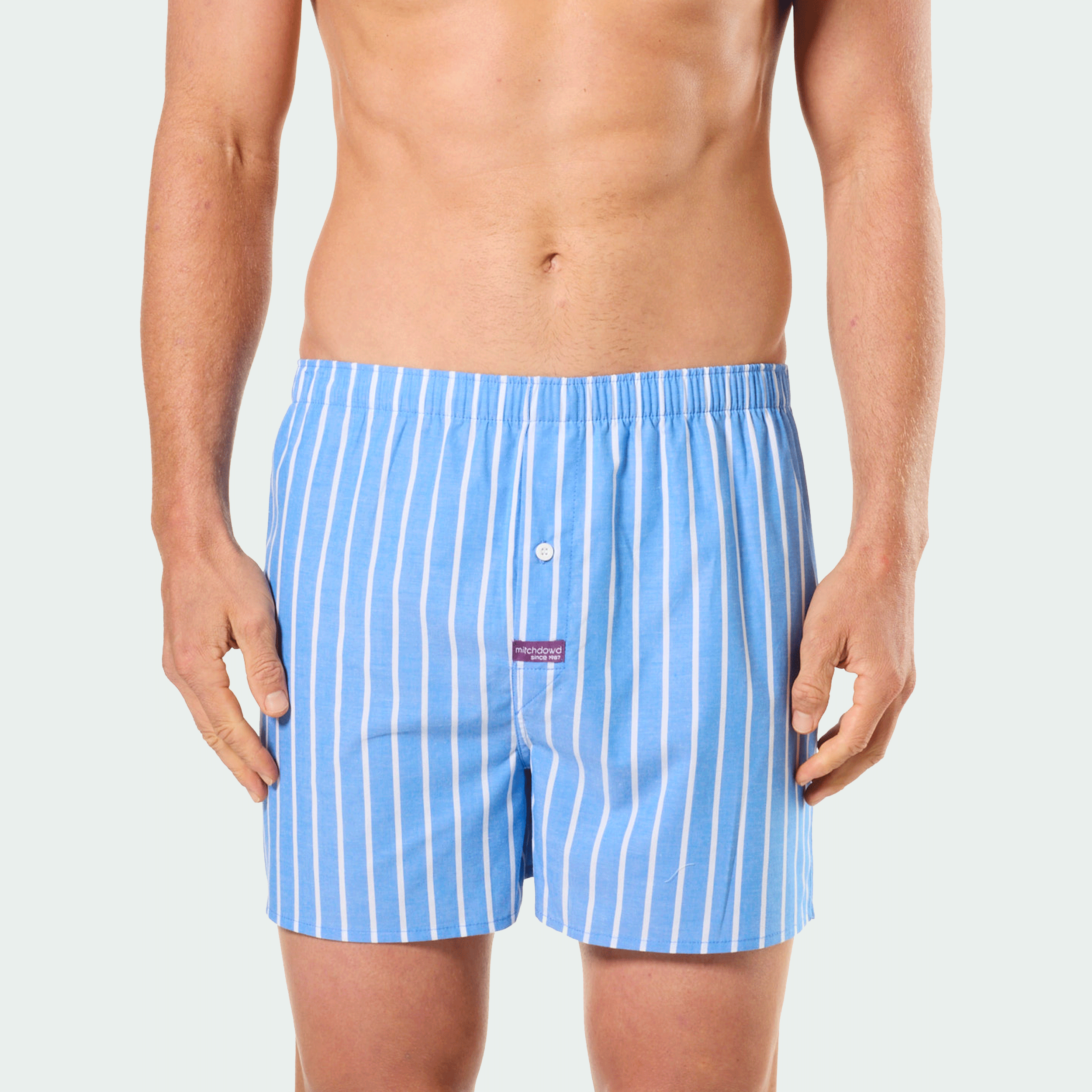 Mitch Dowd Men's 3 Pack Woven Boxer Shorts in Blue Stripe Print