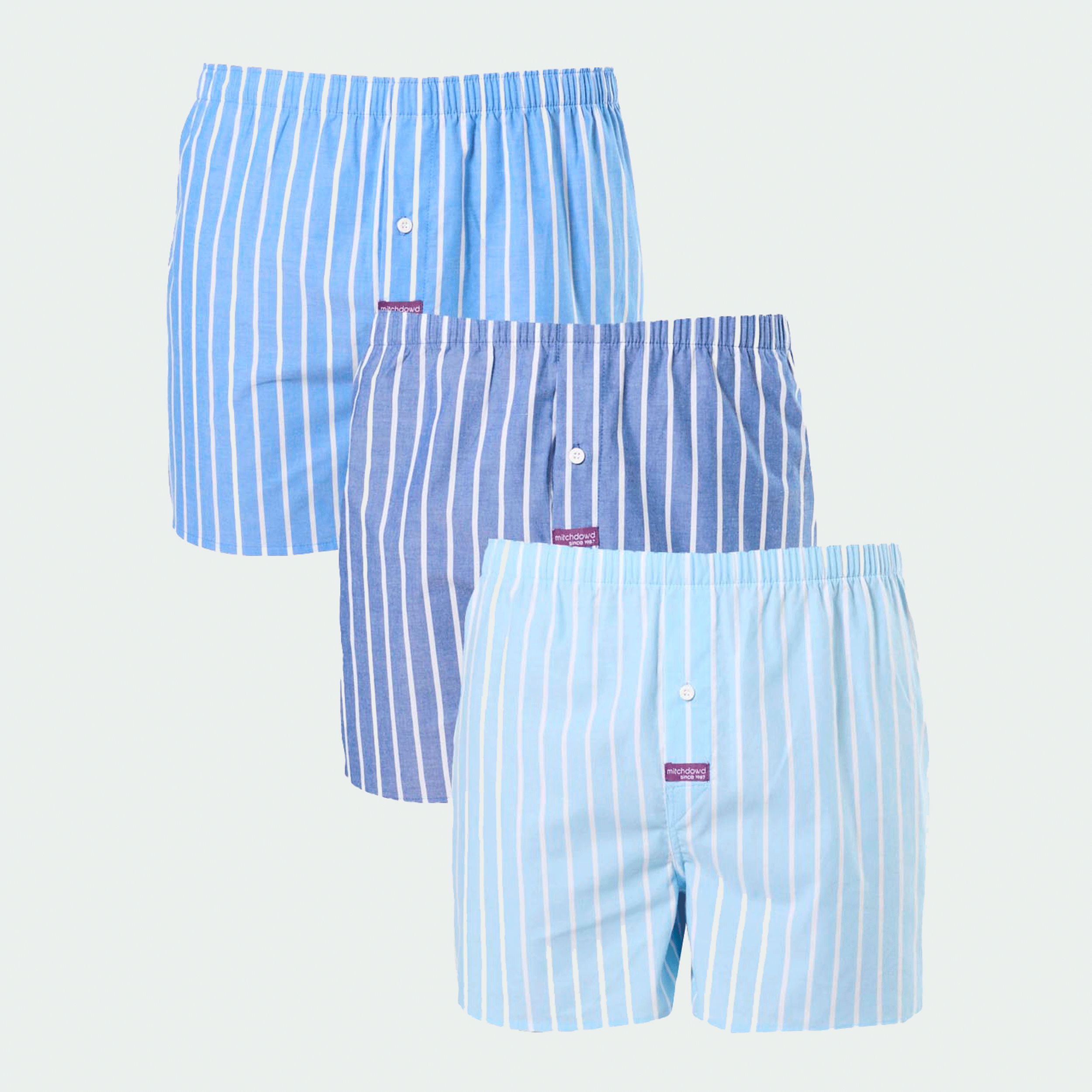 Mitch Dowd Men's 3 Pack Woven Boxer Shorts in Blue Stripe Print