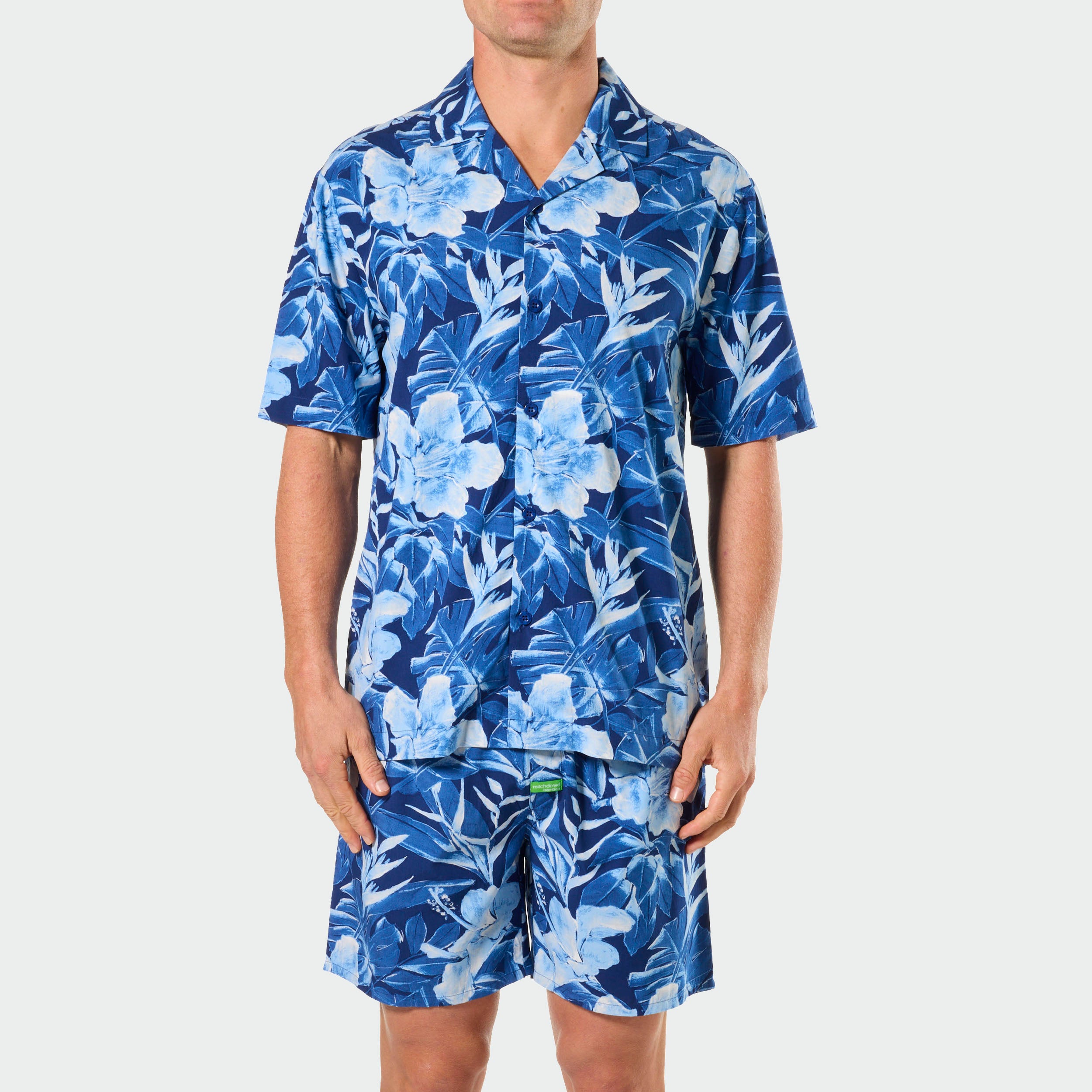 Mitch Dowd Men's Bamboo Pyjama Set Painted Tropical Top and Shorts