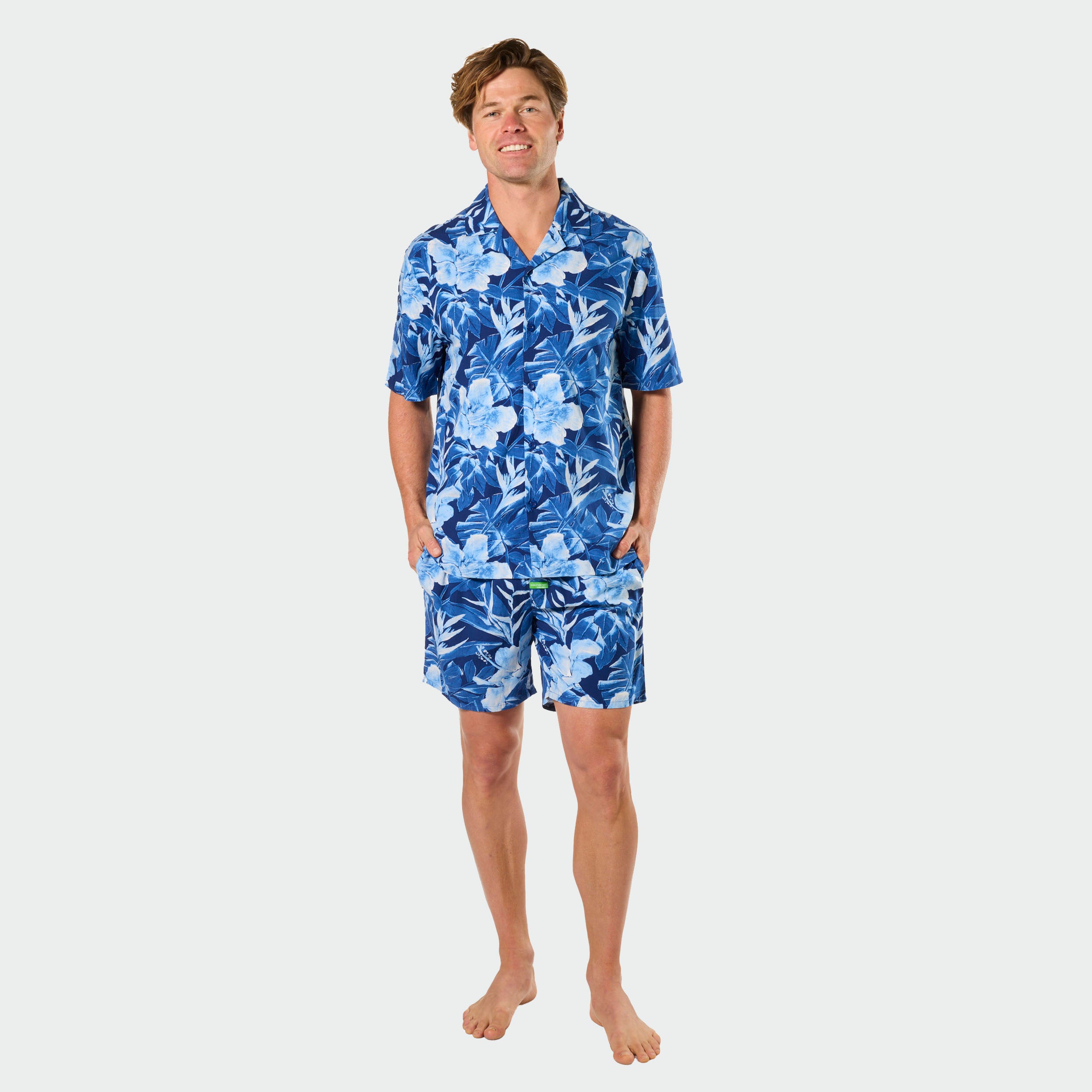 Mitch Dowd Men's Bamboo Pyjama Set Painted Tropical Top and Shorts
