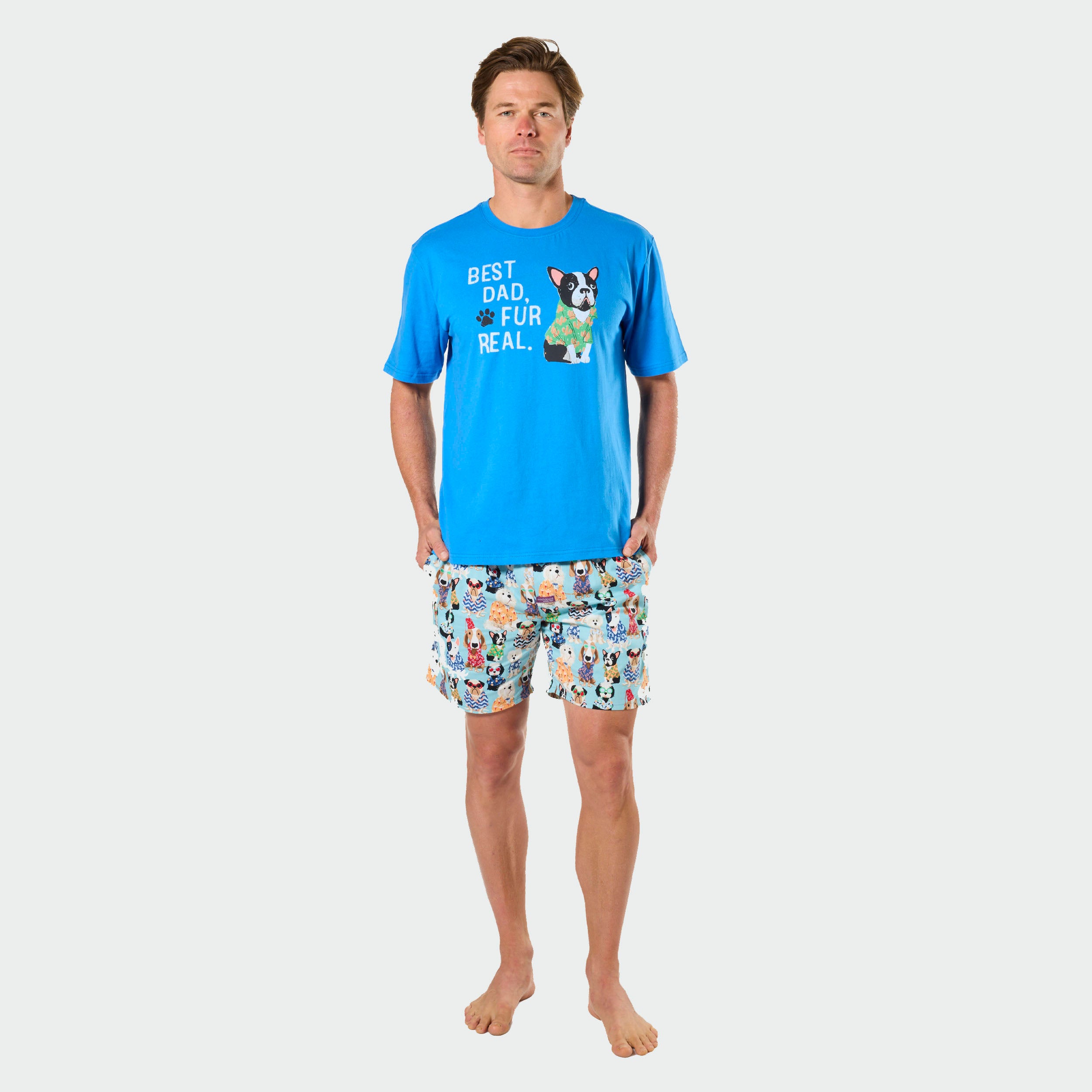Men's Pyjama Set Best Dad Fur Real Dog Print T-Shirt & Woven Shorts
