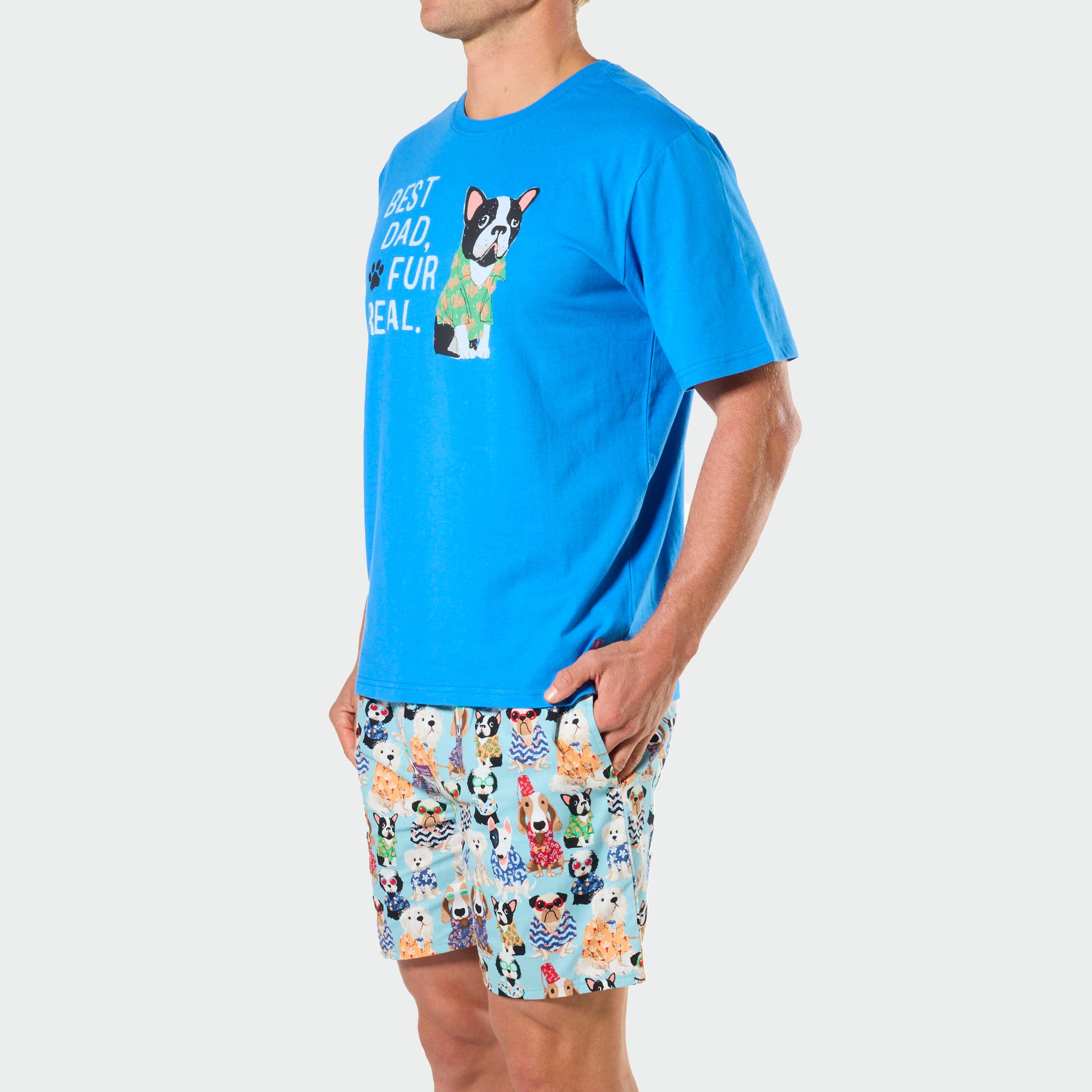 Men's Pyjama Set Best Dad Fur Real Dog Print T-Shirt & Woven Shorts