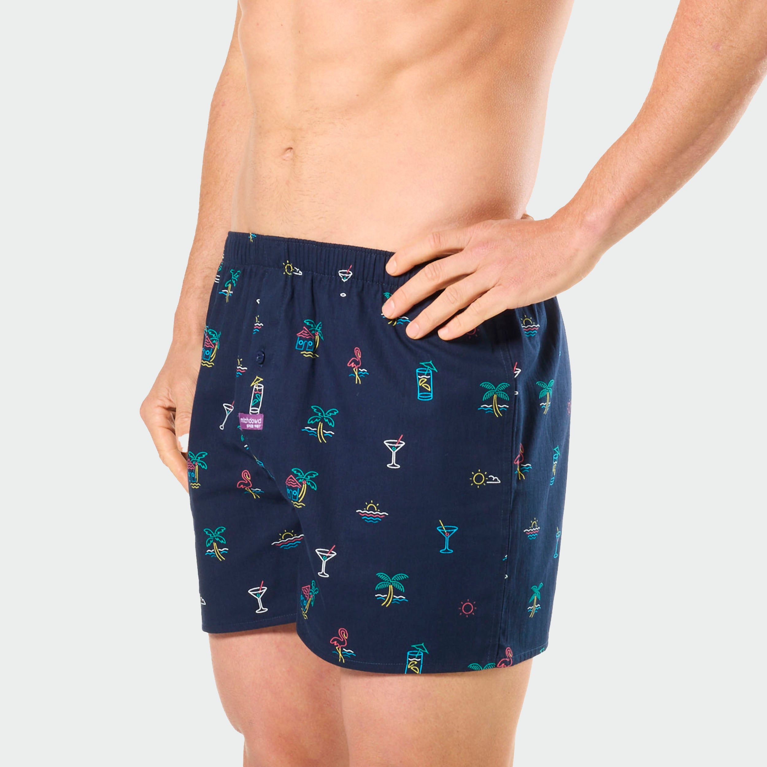 Mitch Dowd Men's Woven Boxer Shorts Neon Tropical Icons Design