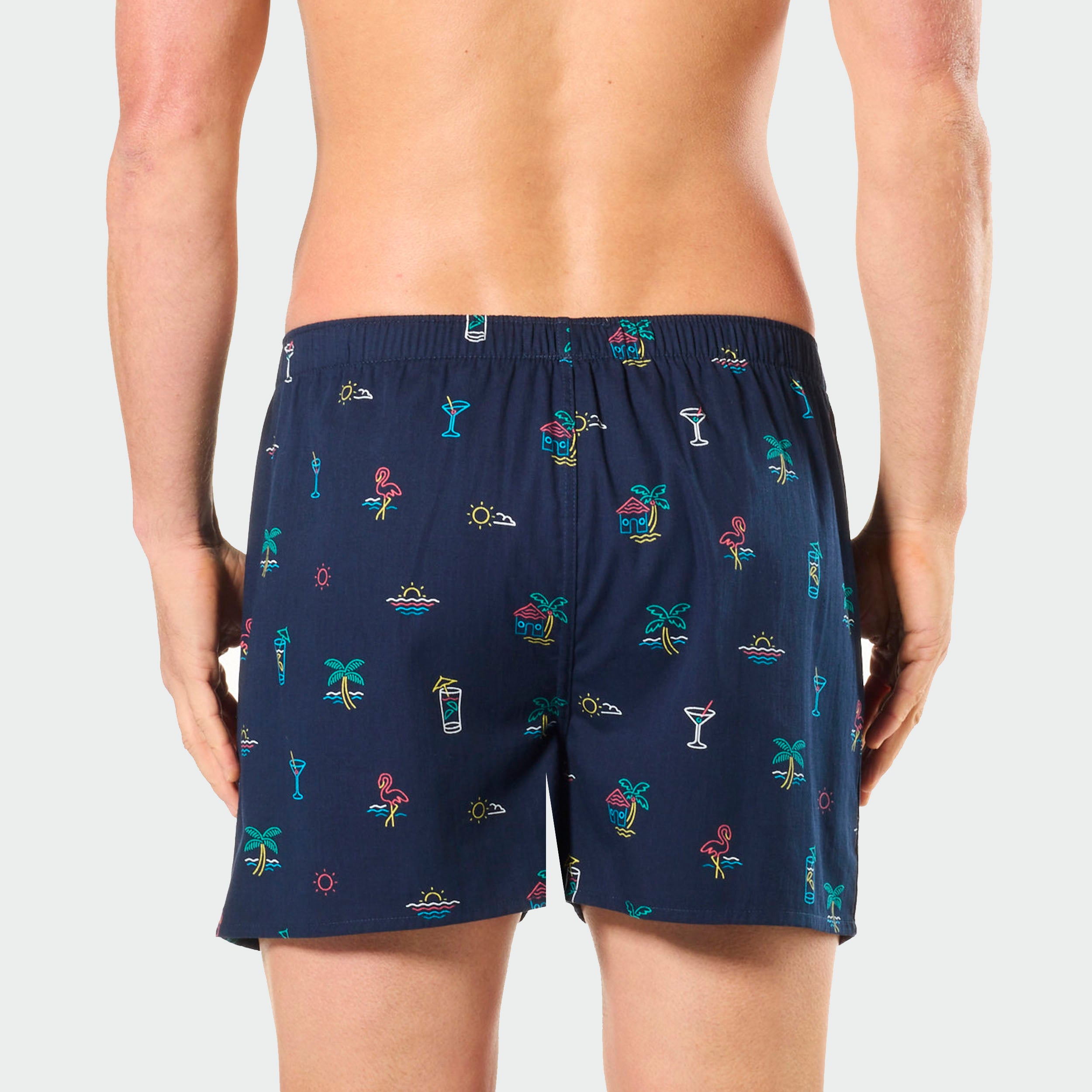 Mitch Dowd Men's Woven Boxer Shorts Neon Tropical Icons Design