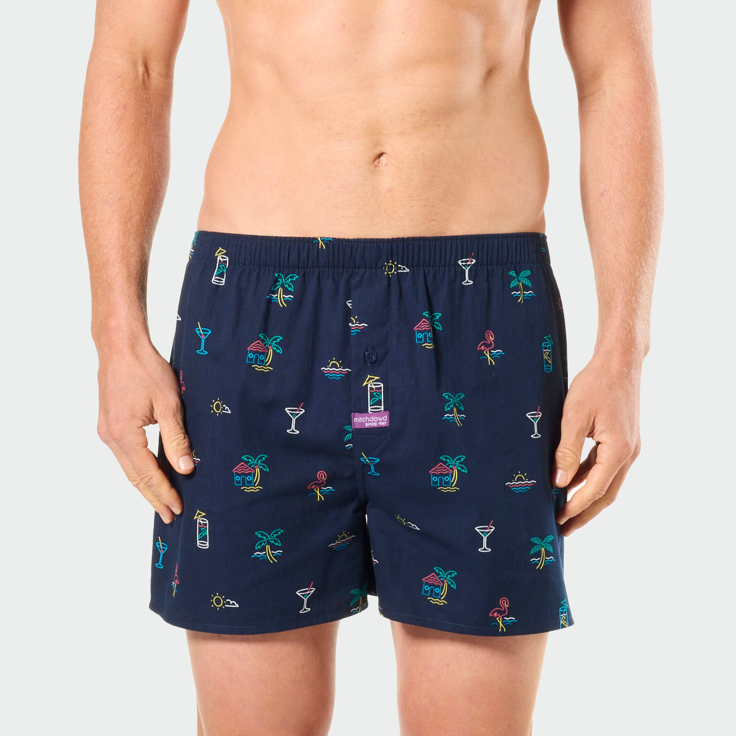 Mitch Dowd Men's Woven Boxer Shorts Neon Tropical Icons Design