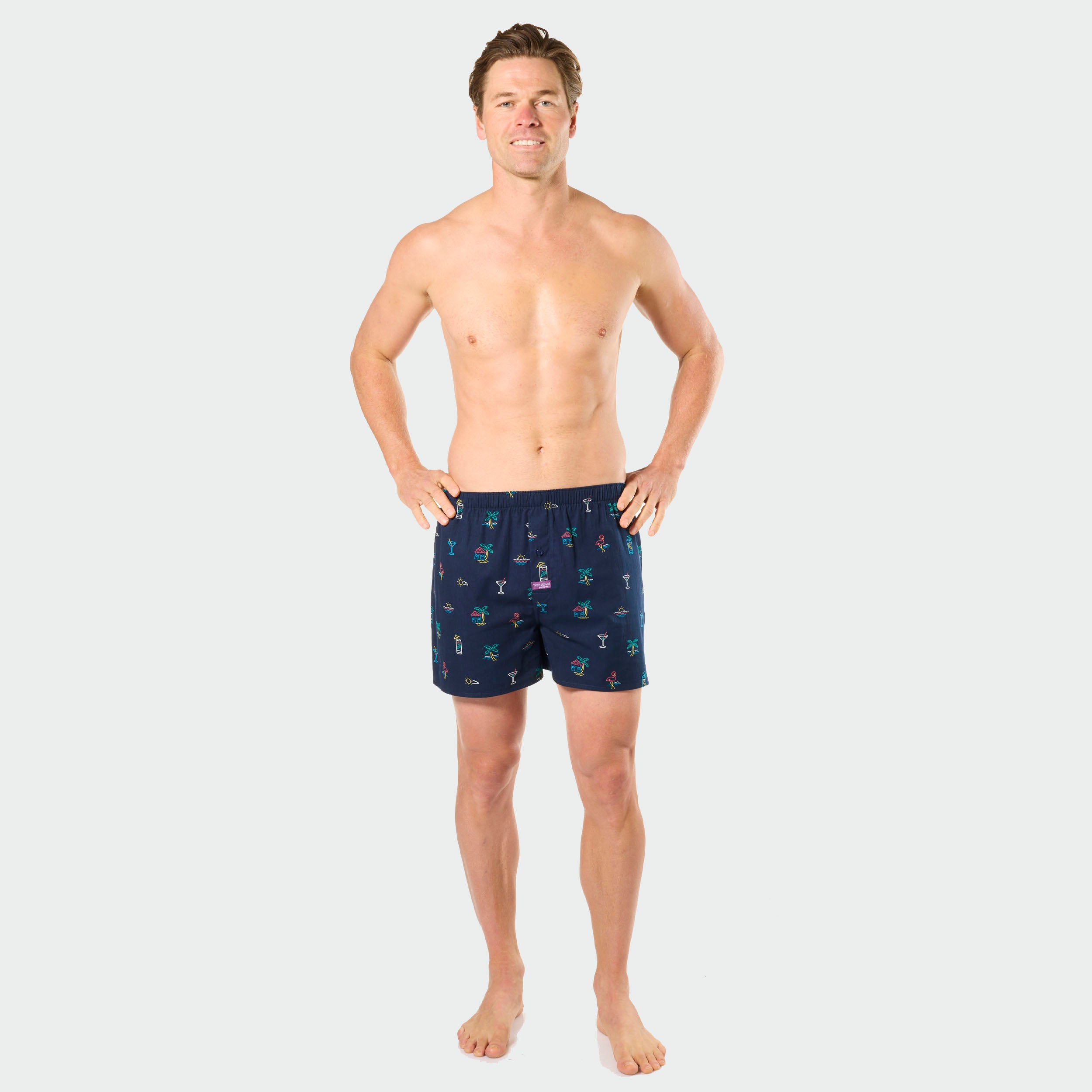 Mitch Dowd Men's Woven Boxer Shorts Neon Tropical Icons Design