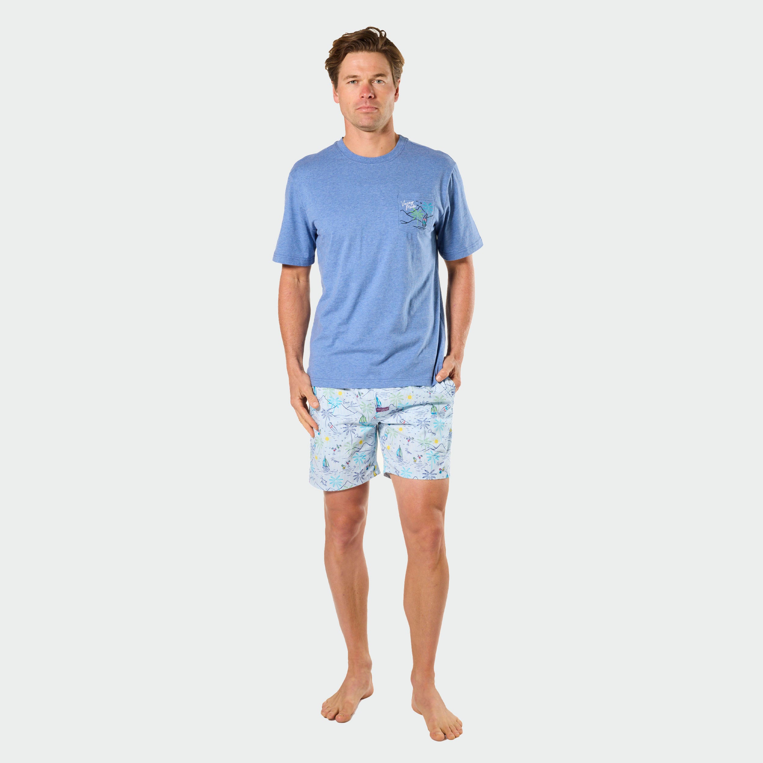 Mitch Dowd Men's Pyjama Set Vacation Mode Design Tee and Boxer Shorts
