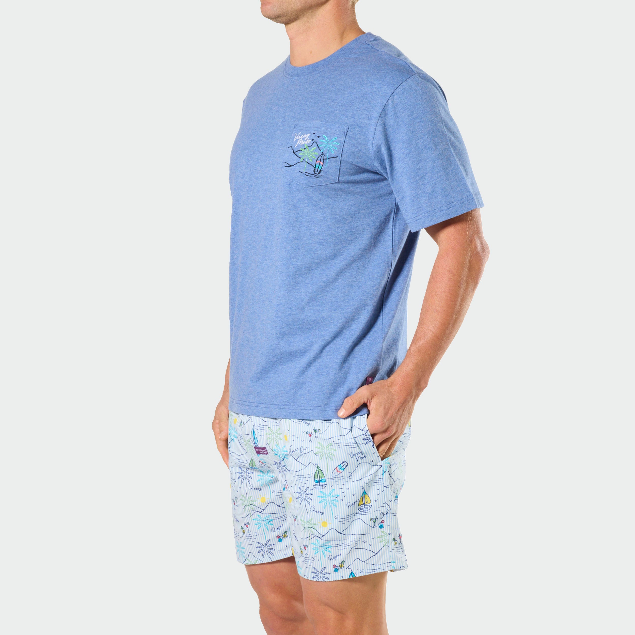 Mitch Dowd Men's Pyjama Set Vacation Mode Design Tee and Boxer Shorts