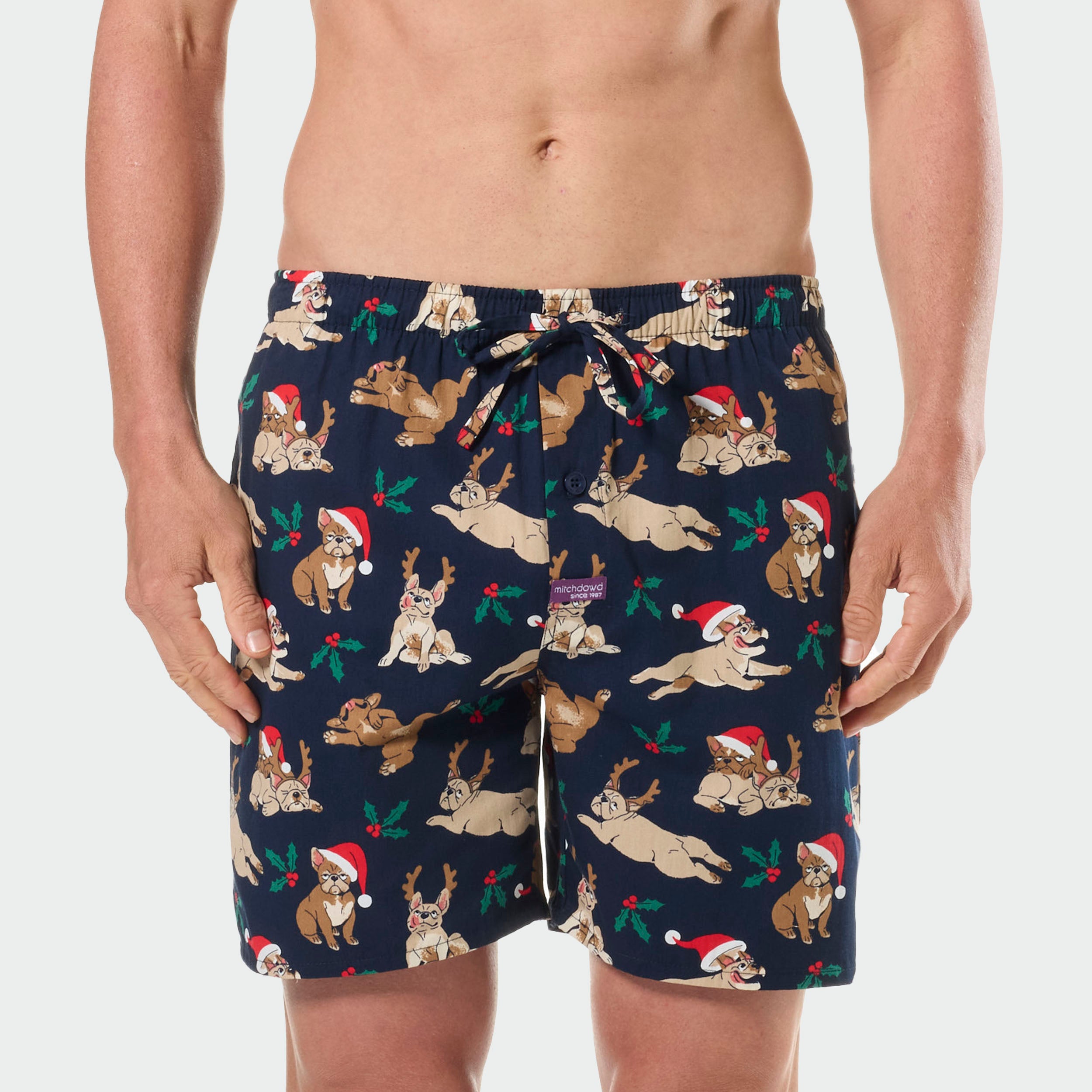 Mitchdowd Men’s Christmas Dogs Cotton Sleep Shorts