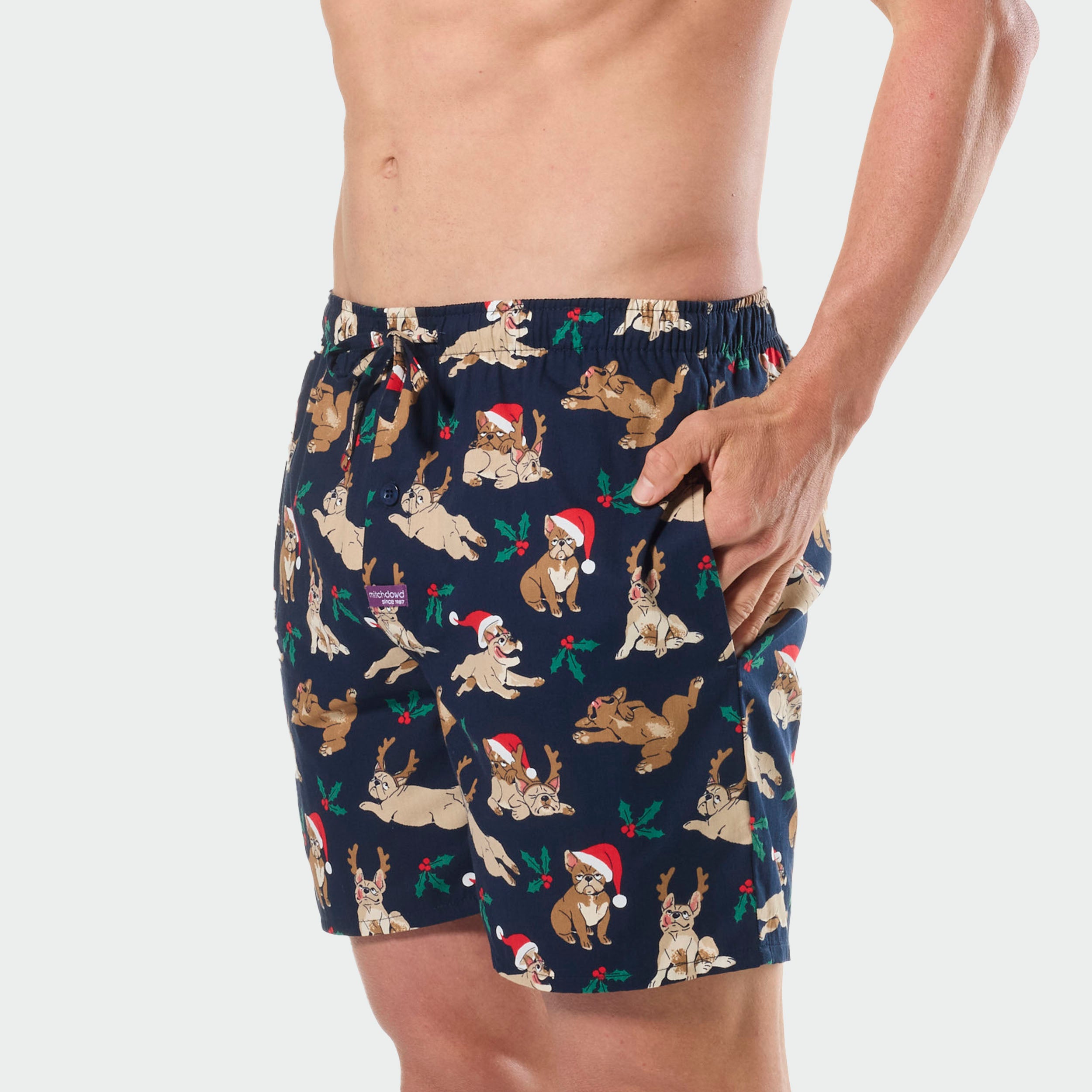 Mitchdowd Men’s Christmas Dogs Cotton Sleep Shorts