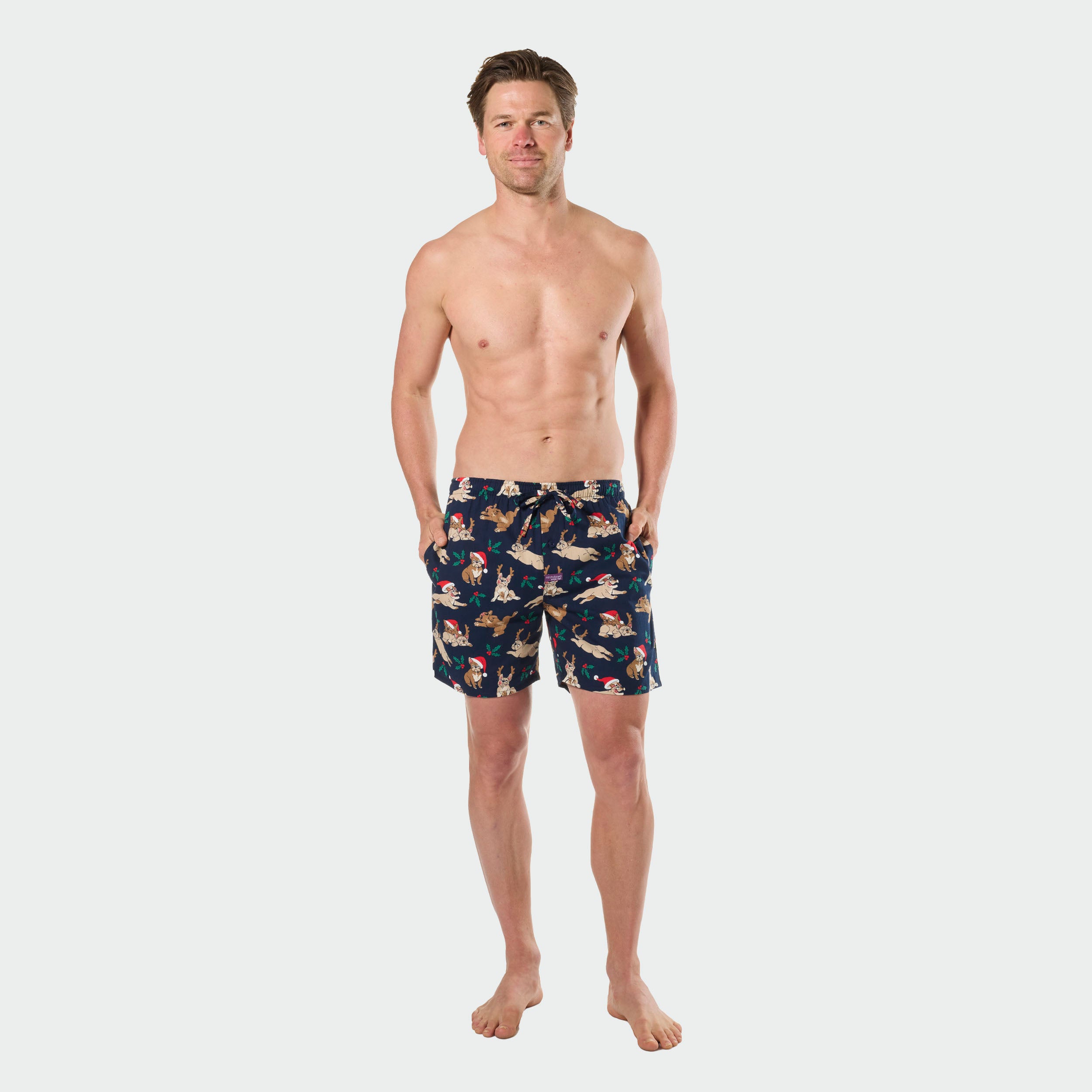 Mitchdowd Men’s Christmas Dogs Cotton Sleep Shorts