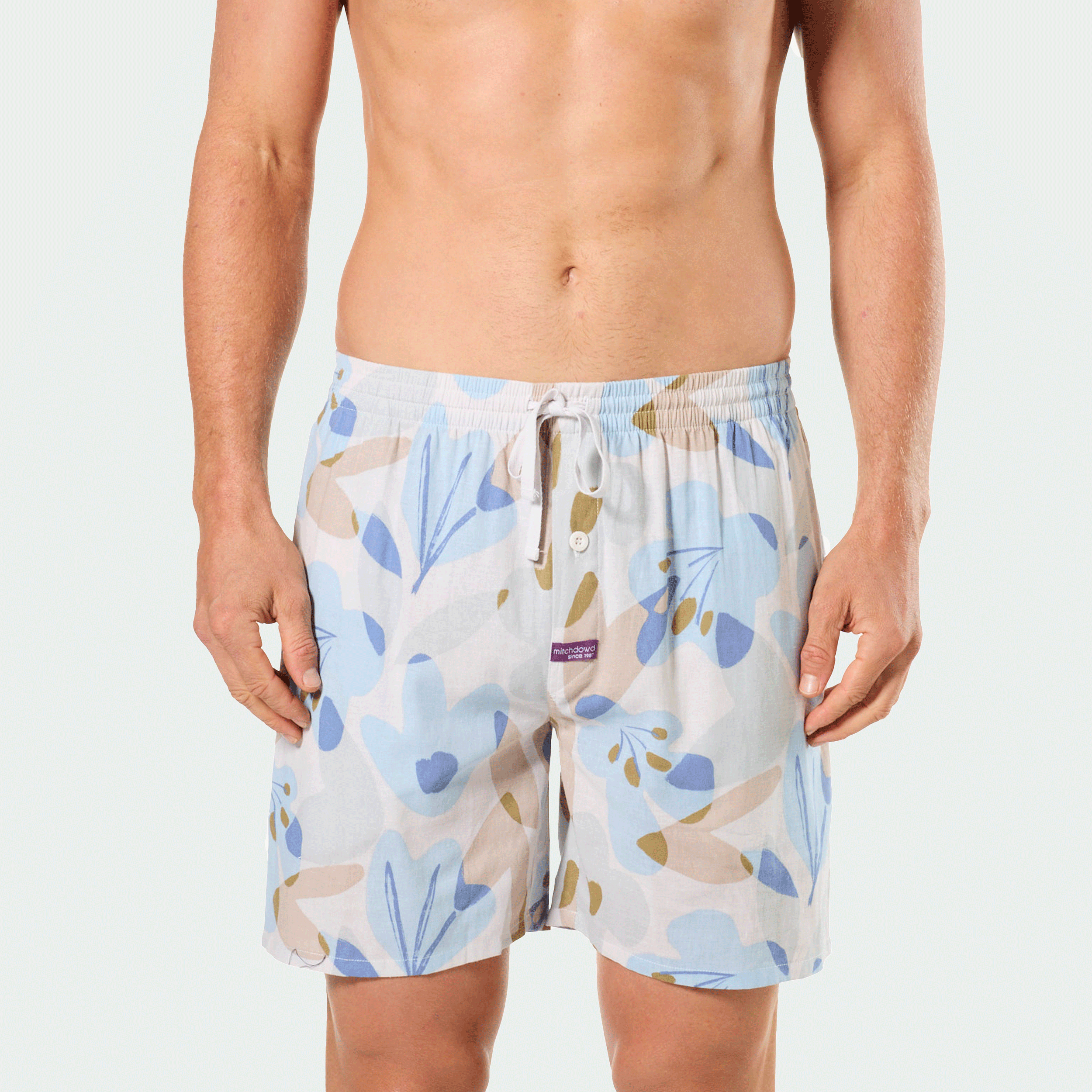 Mitchdowd Men’s Woven Cotton Sleep Shorts in Abstract Floral Print