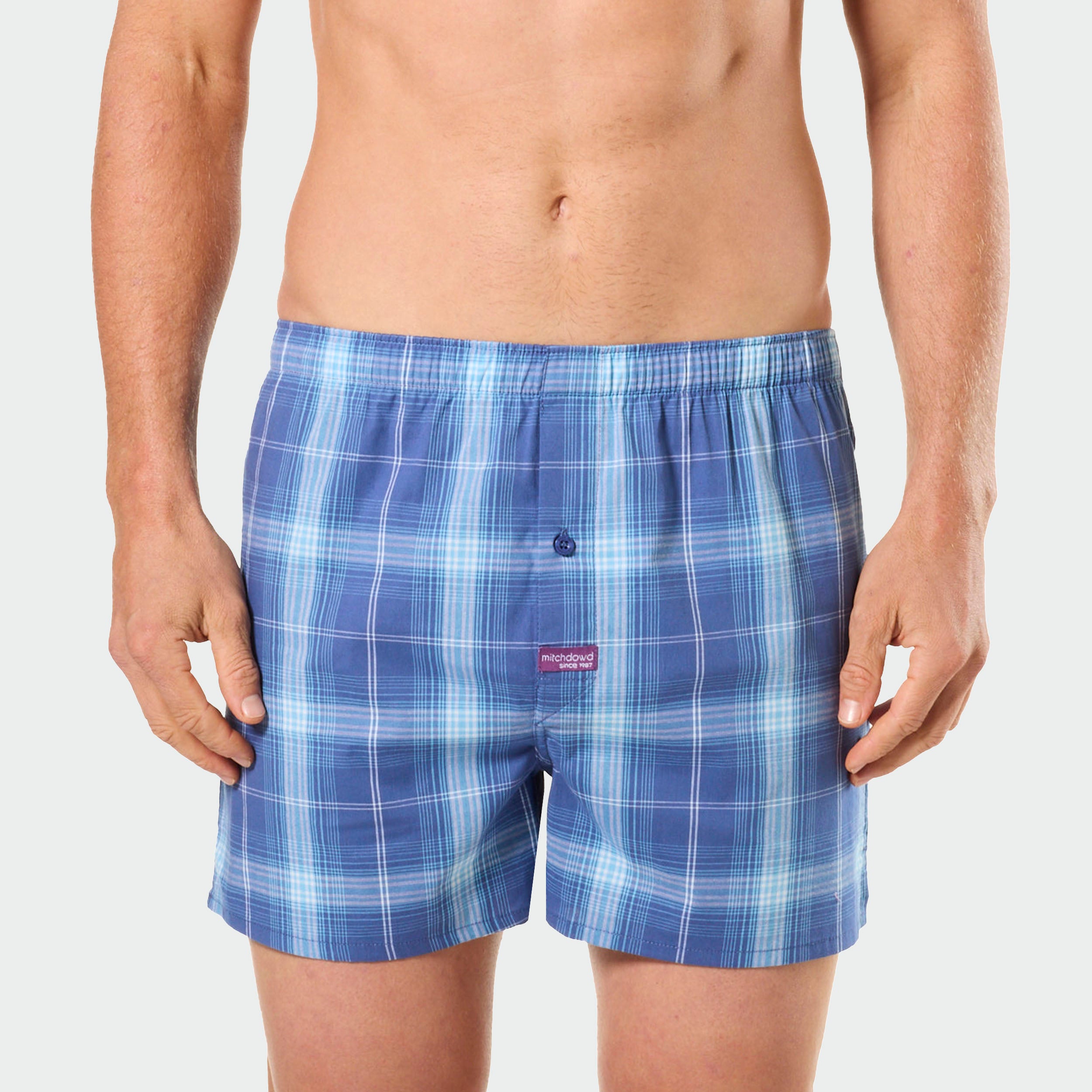 Mitch Dowd Men's Woven Boxer Shorts Blue Check Design