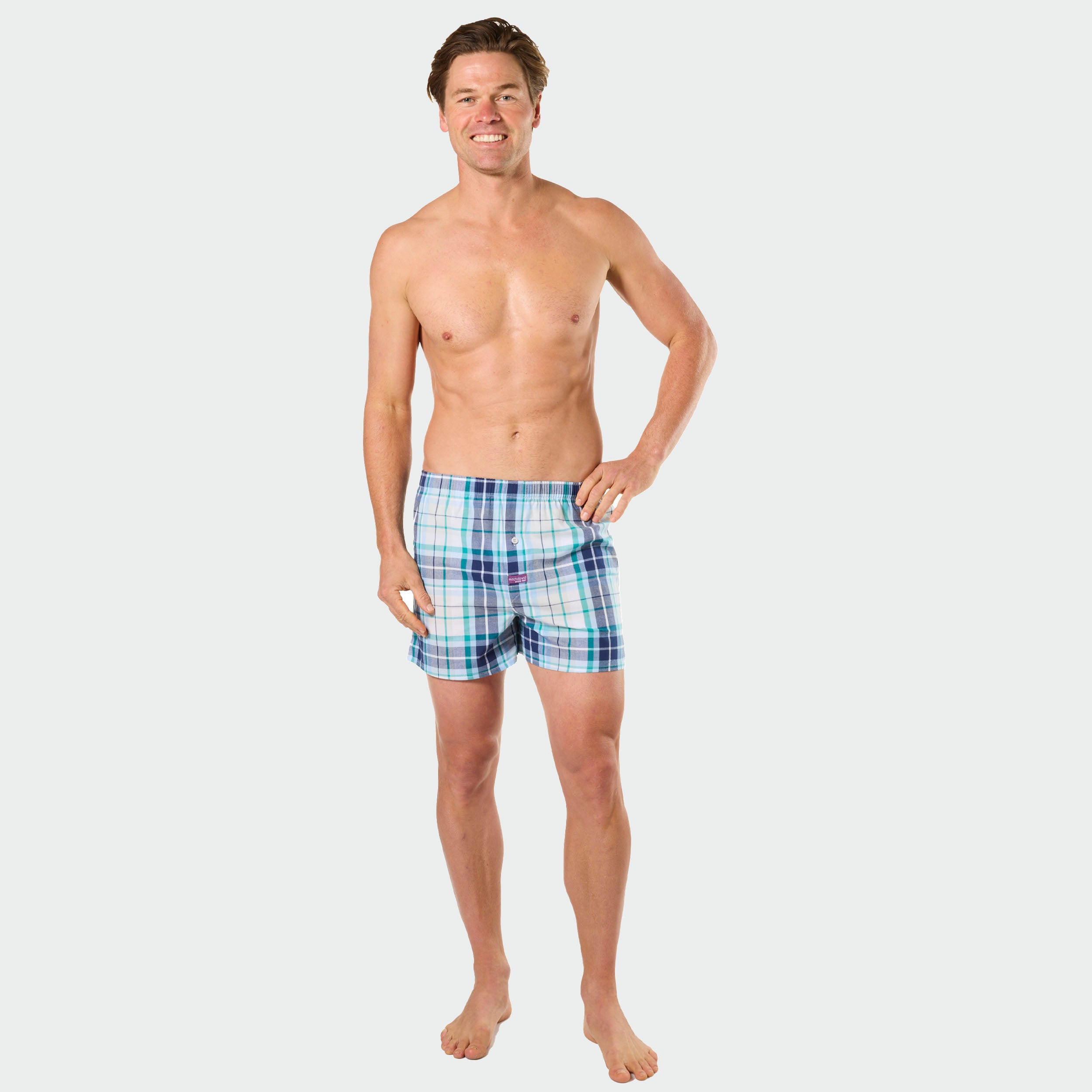 Mitch Dowd Men's Woven Boxer Shorts White and Teal Check