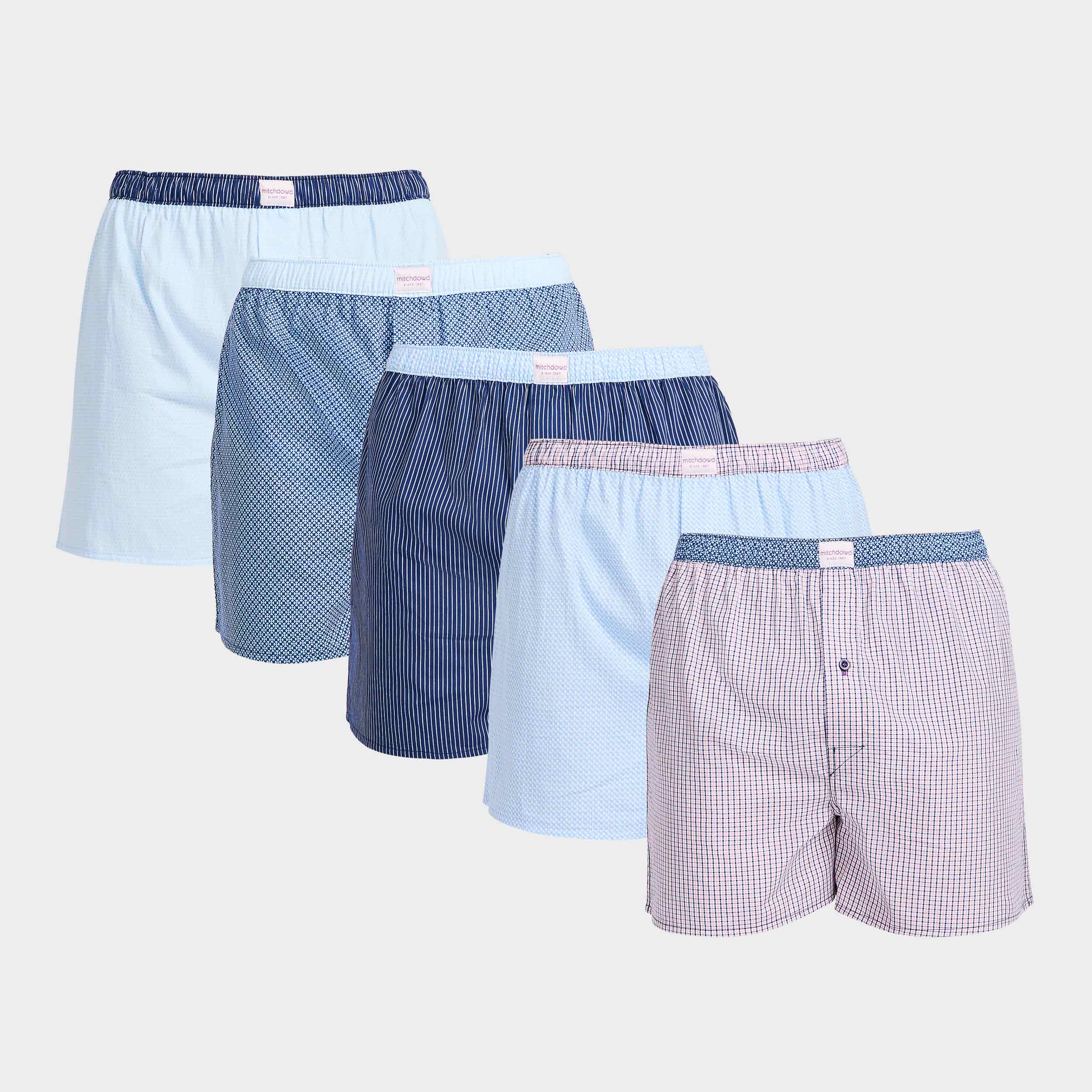 Mitchdowd Men’s Geo Contrast Cotton Boxer Shorts 5 Pack