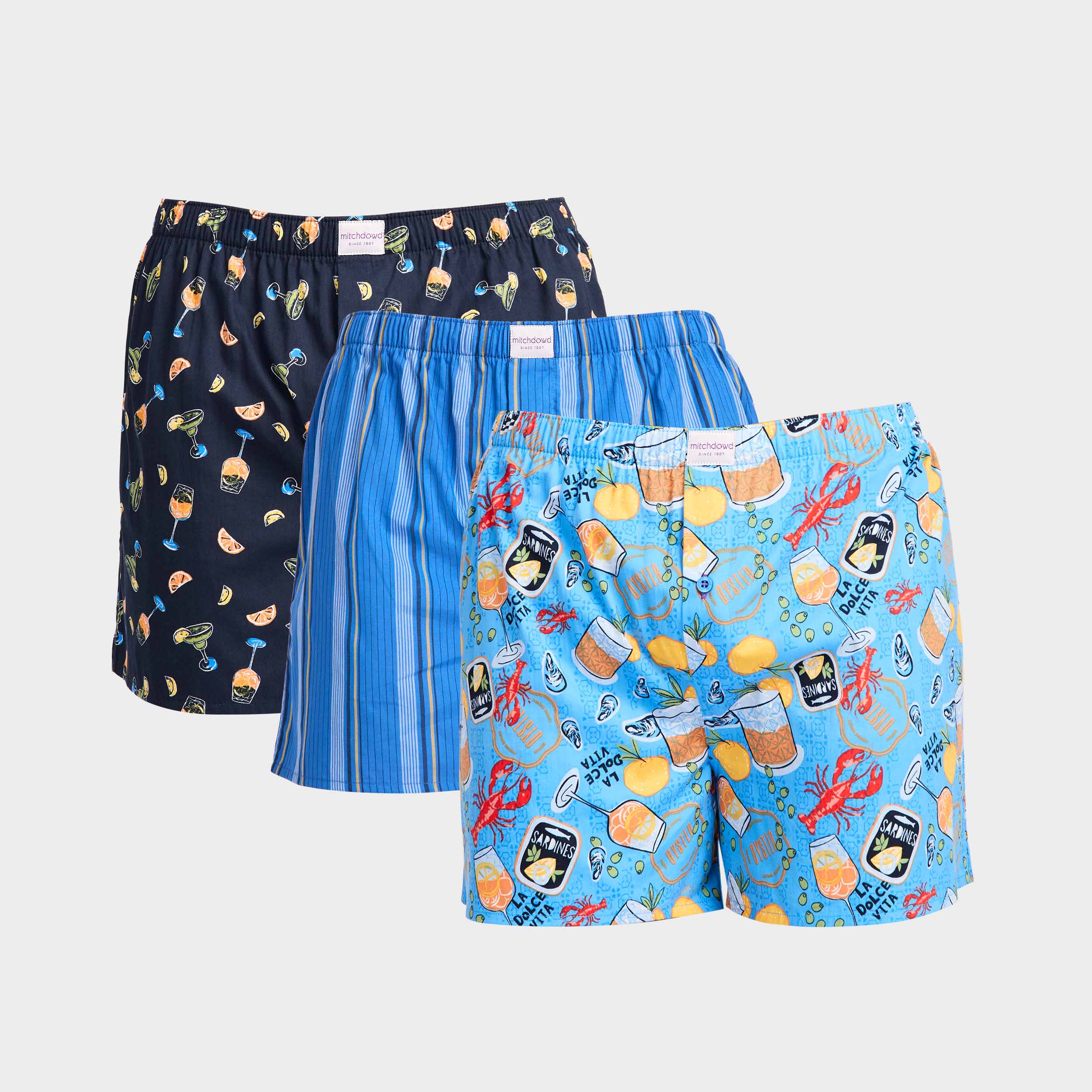 Mitchdowd Men’s La Dolce Vita Cotton Boxer Shorts 3 Pack