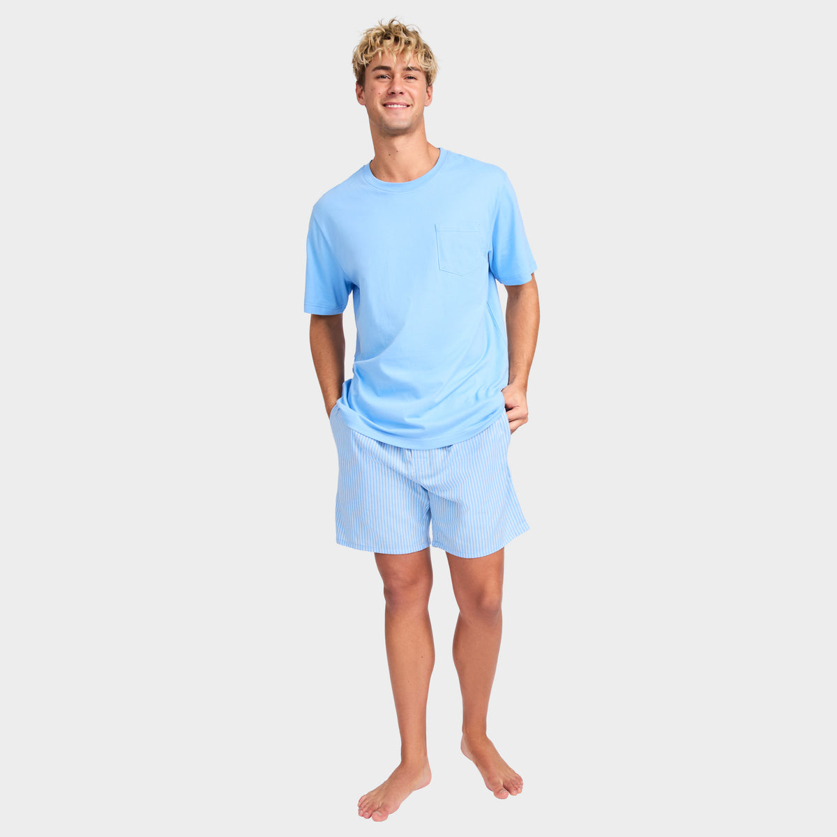 Mitchdowd Men's Blue Stripe Linen Sleep Set