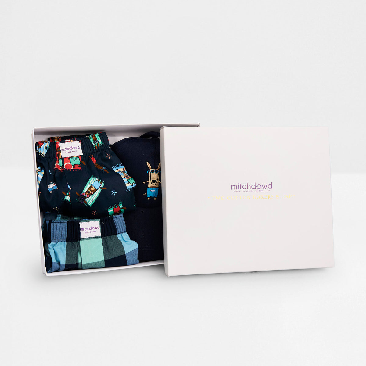 Mitchdowd Men's Sun Baked Dogs Boxer Shorts and Cap Gift Box