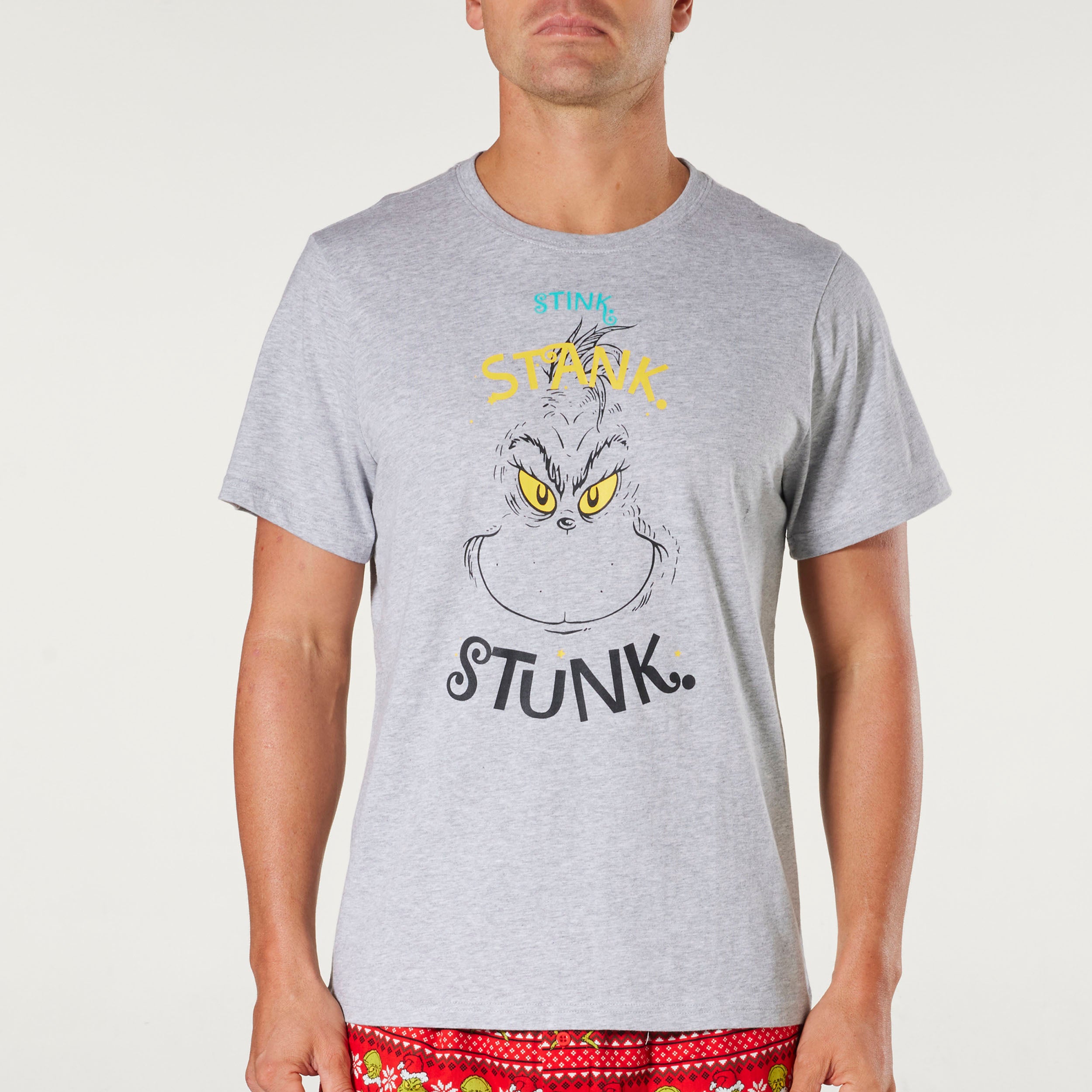 Men's Christmas The Grinch Stink Stank Stunk Cotton Sleep Tee - Grey Marle - Image 1