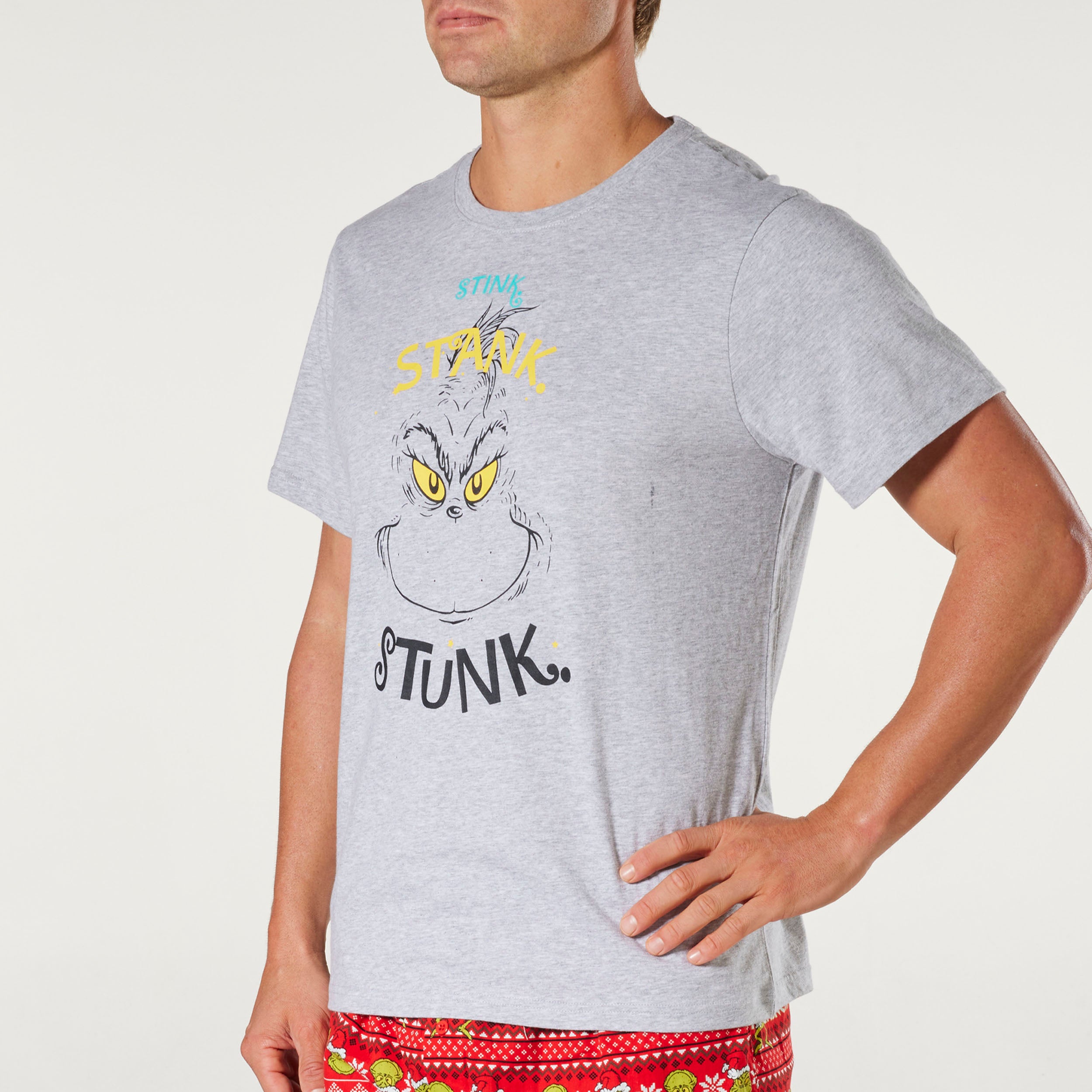 Men's Christmas The Grinch Stink Stank Stunk Cotton Sleep Tee - Grey Marle - Image 2