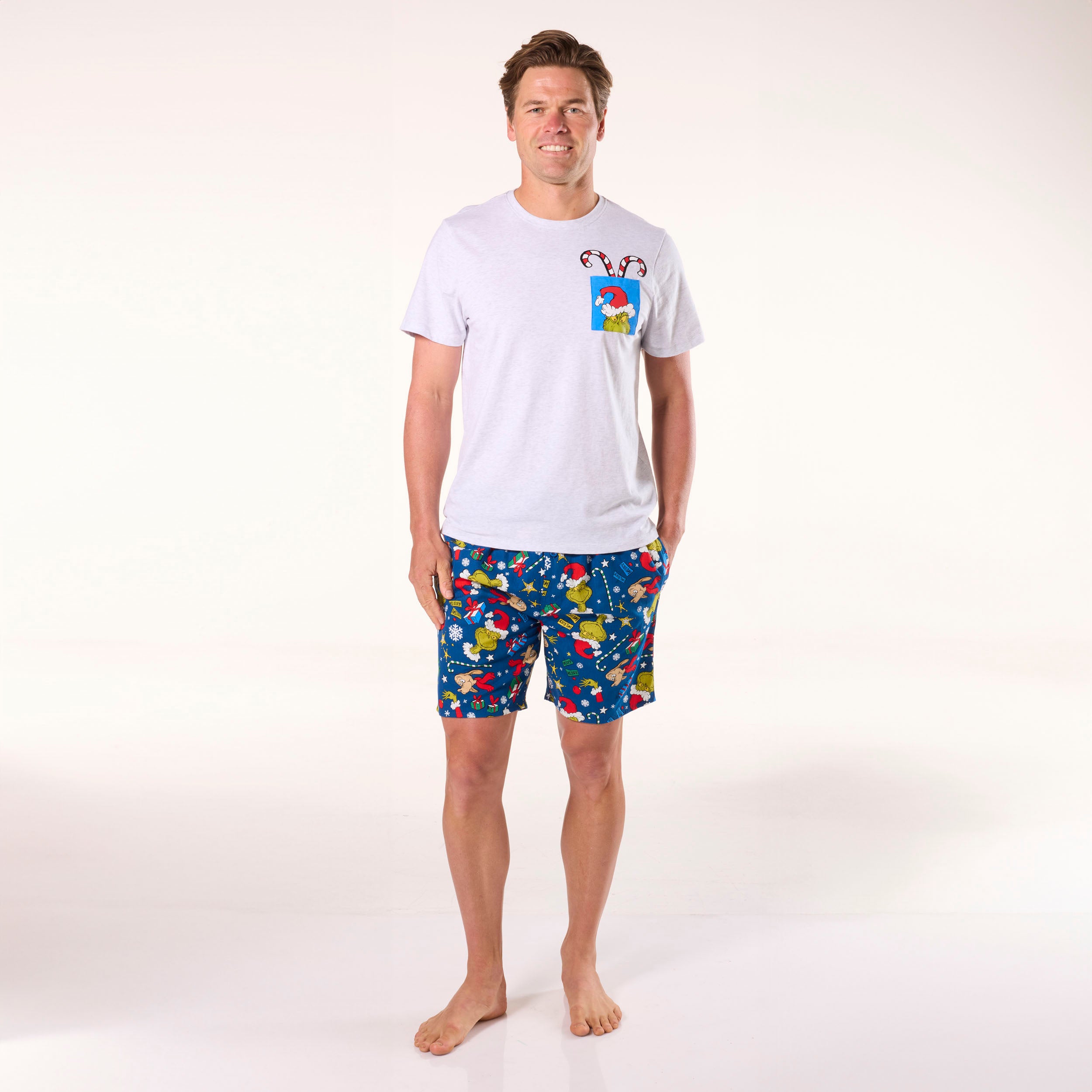 Men's Grinch Merry Merry Cotton Sleep Short - Navy - Image 4