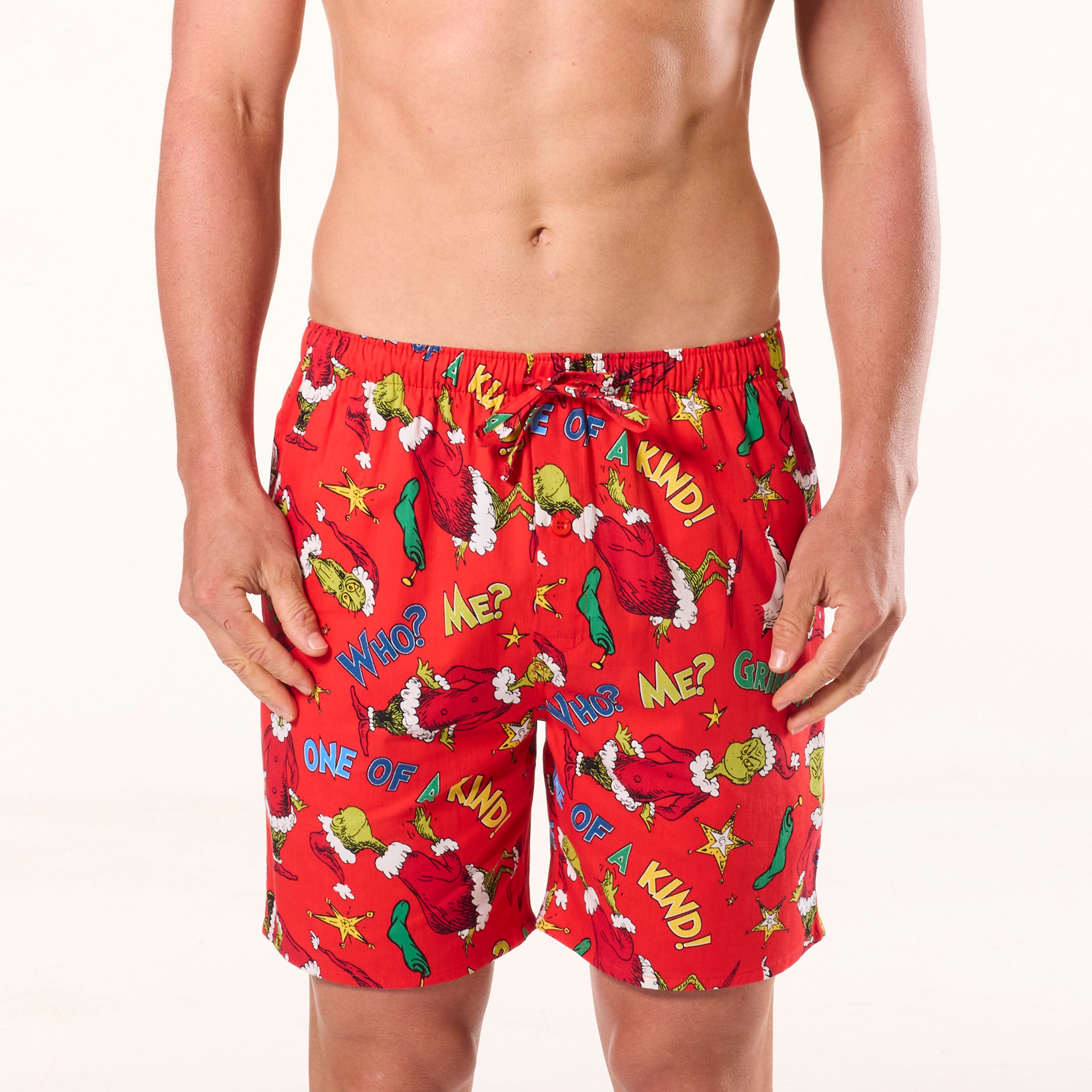 Men's Grinch Who Me Cotton Sleep Short - Red - Image 1