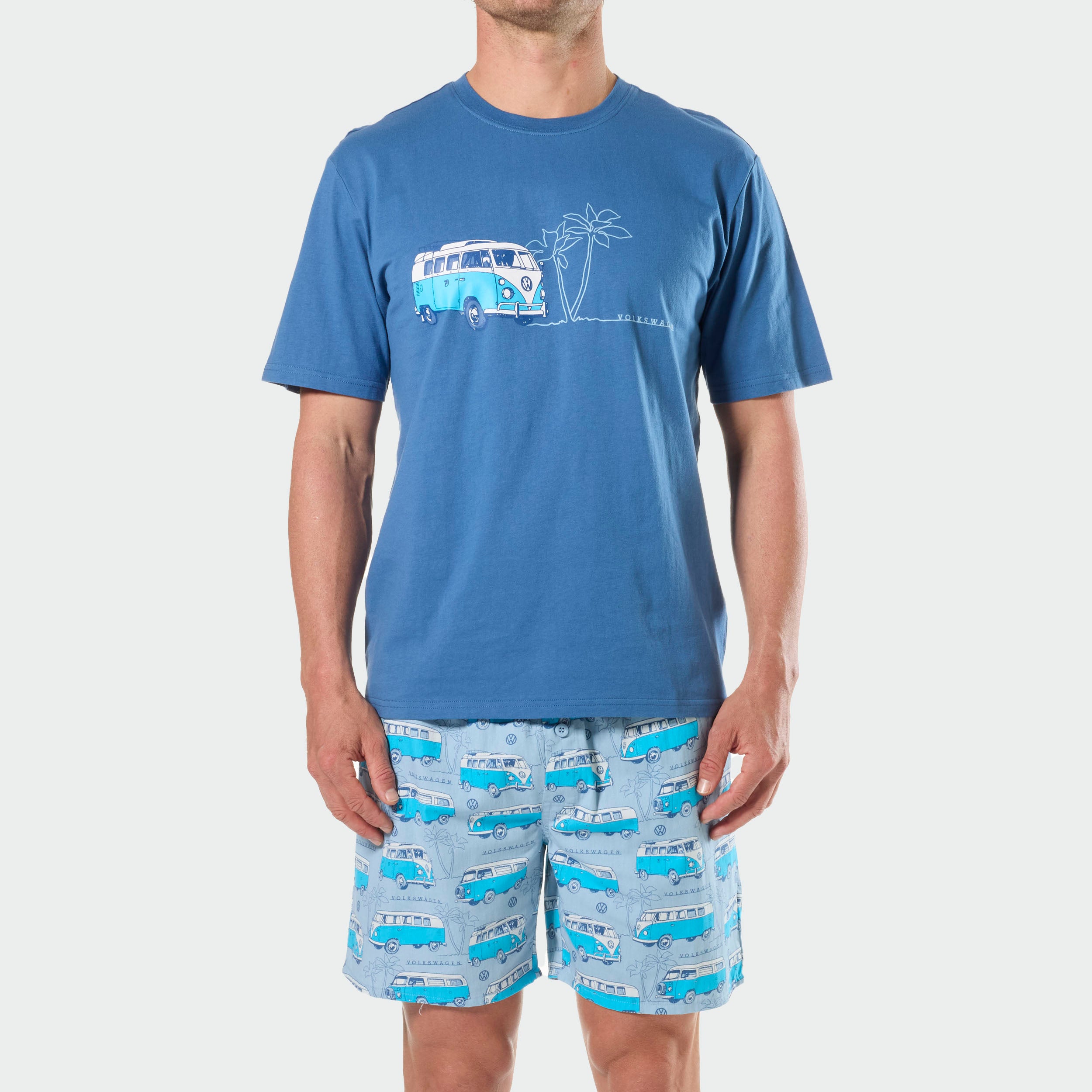 Mitchdowd VW Men’s Cotton Pyjama Set - Kombi Van Print Tee and Shorts