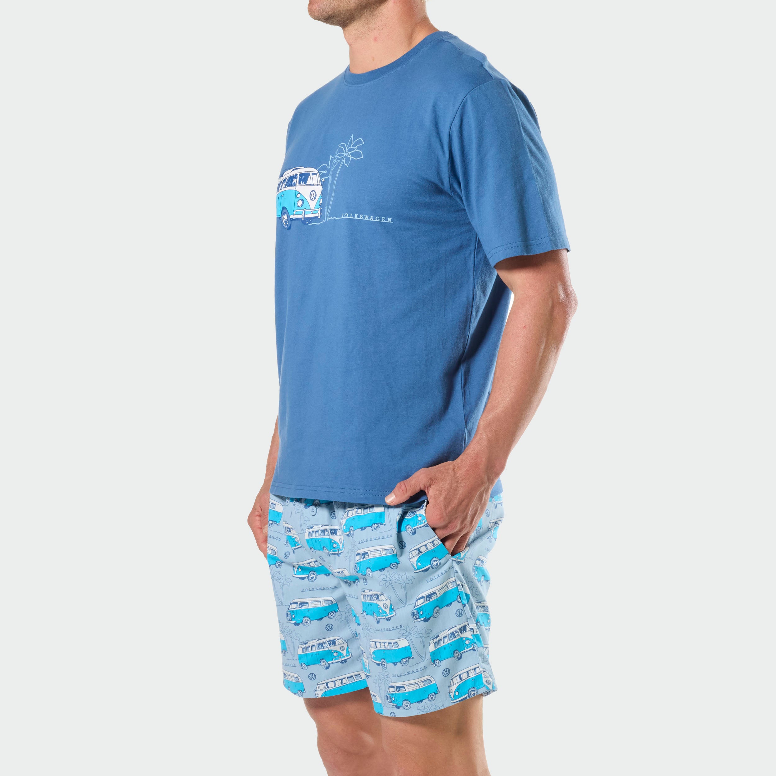 Mitchdowd VW Men’s Cotton Pyjama Set - Kombi Van Print Tee and Shorts