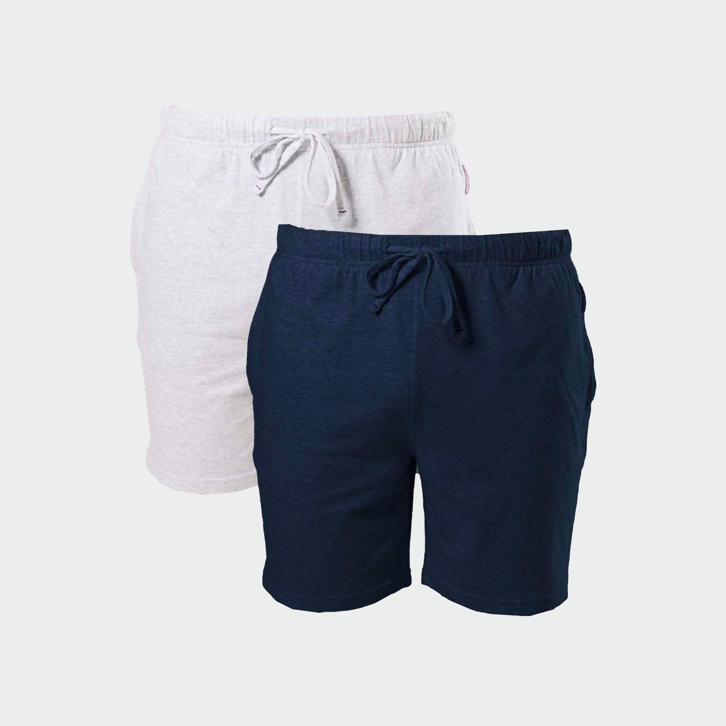 Men's Classic Slim Leg Cotton Knit Sleep Short 2 Pack - Navy & Grey Marle - Image 1