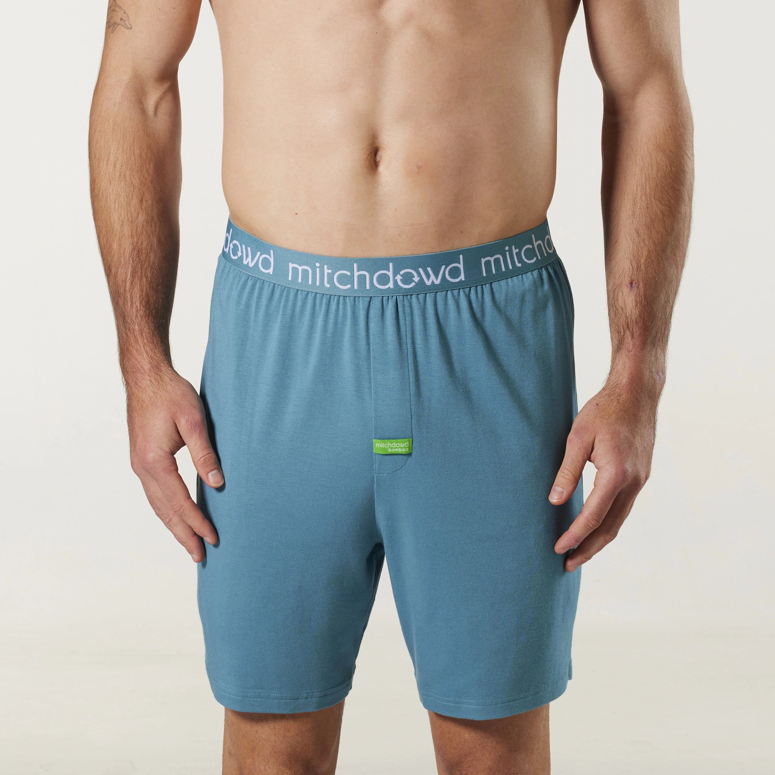 Men's Soft Bamboo Knit Sleep Short - Sage Model Image 1